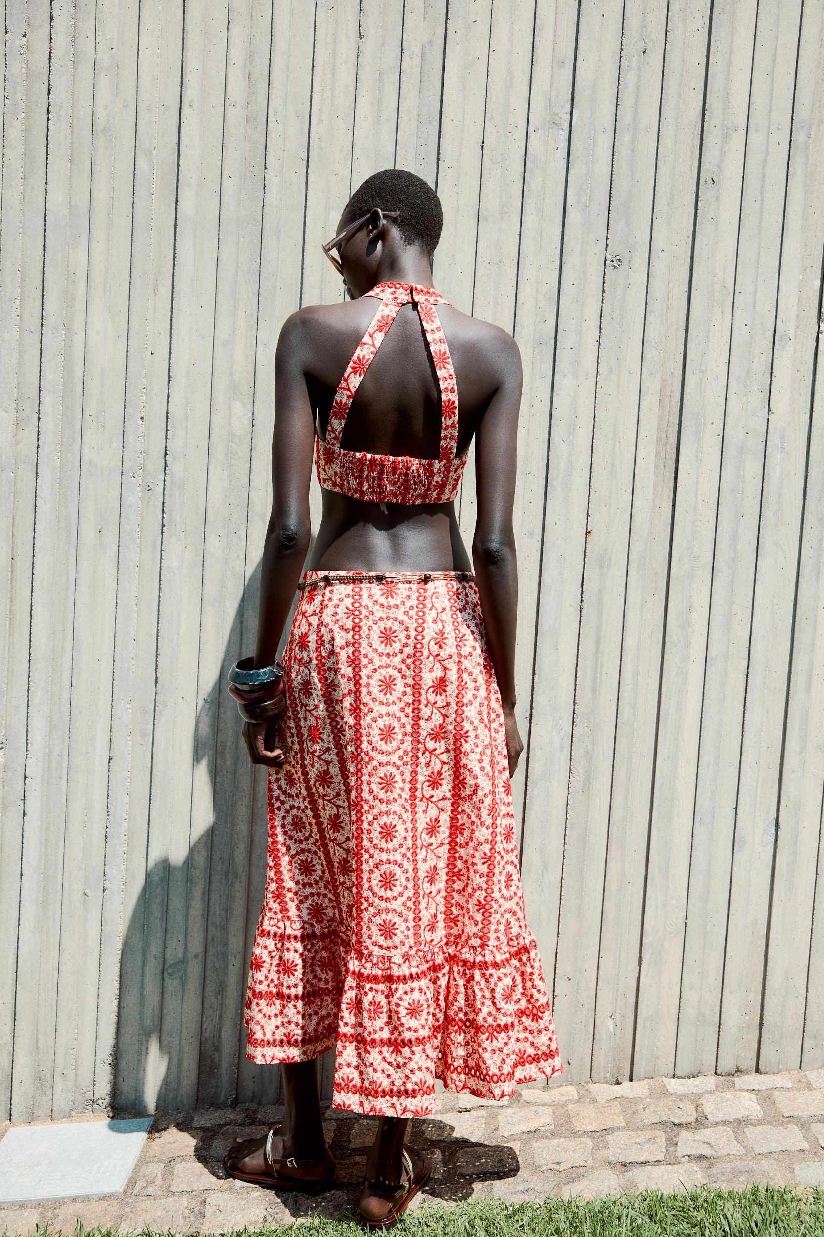 EMBROIDERED EYELET MIDI SKIRT Product Image