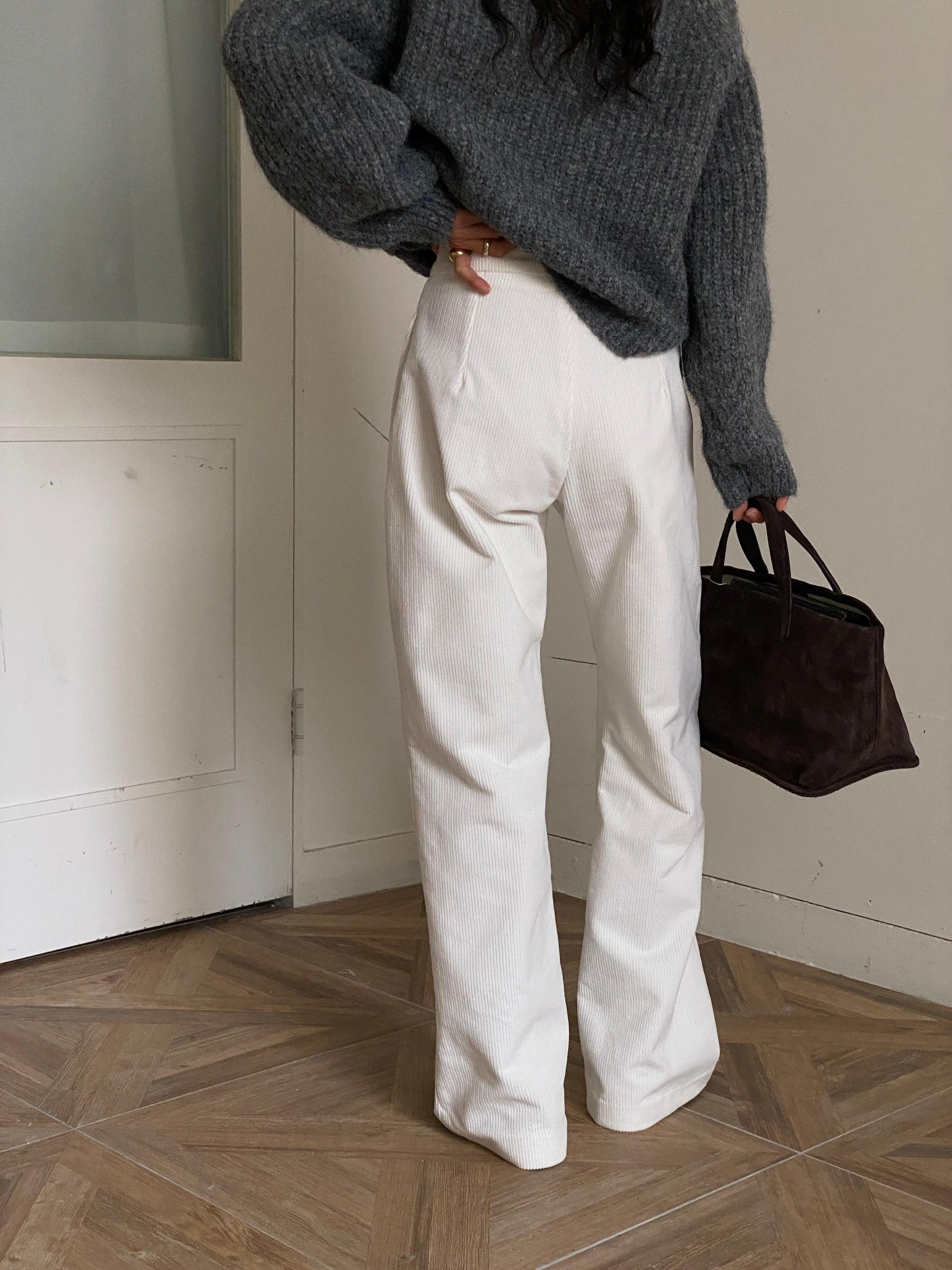 Cream Corduroy Layered Skirt Pants Product Image