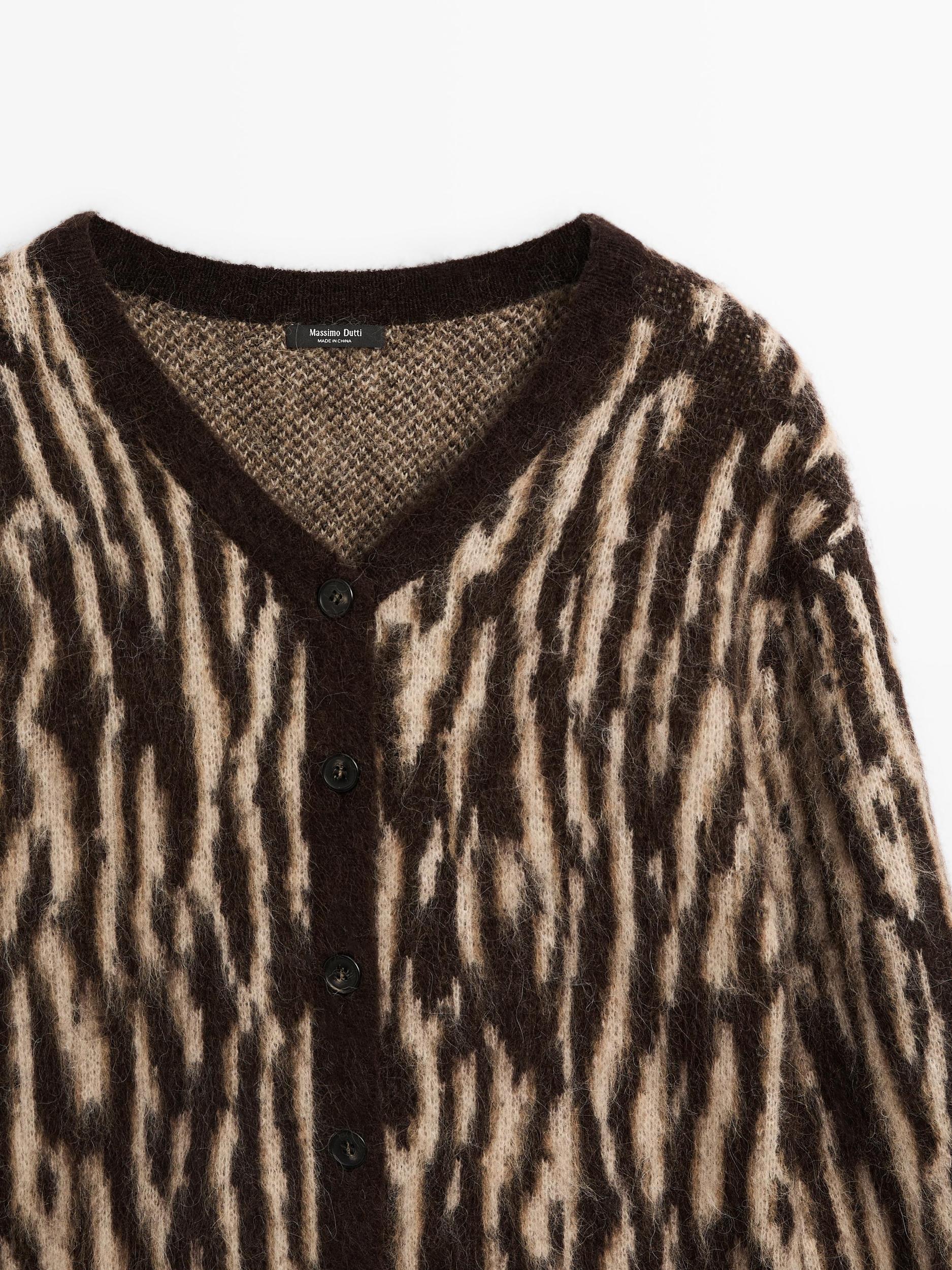 Alpaca wool blend animal print cardigan Product Image