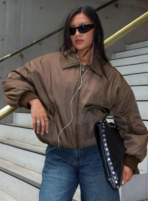 Say Less Bomber Jacket Dark Brown Product Image