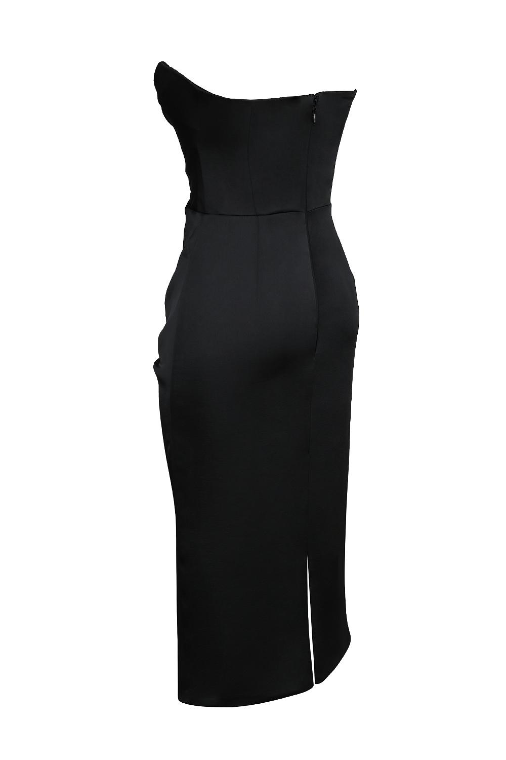 Santana  black satin strapless midi dress Product Image