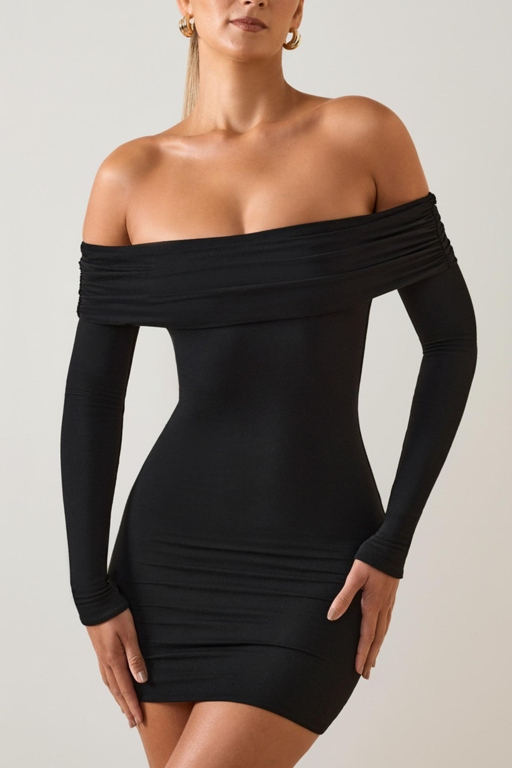 Modal Off-Shoulder Mini Dress in Black Product Image