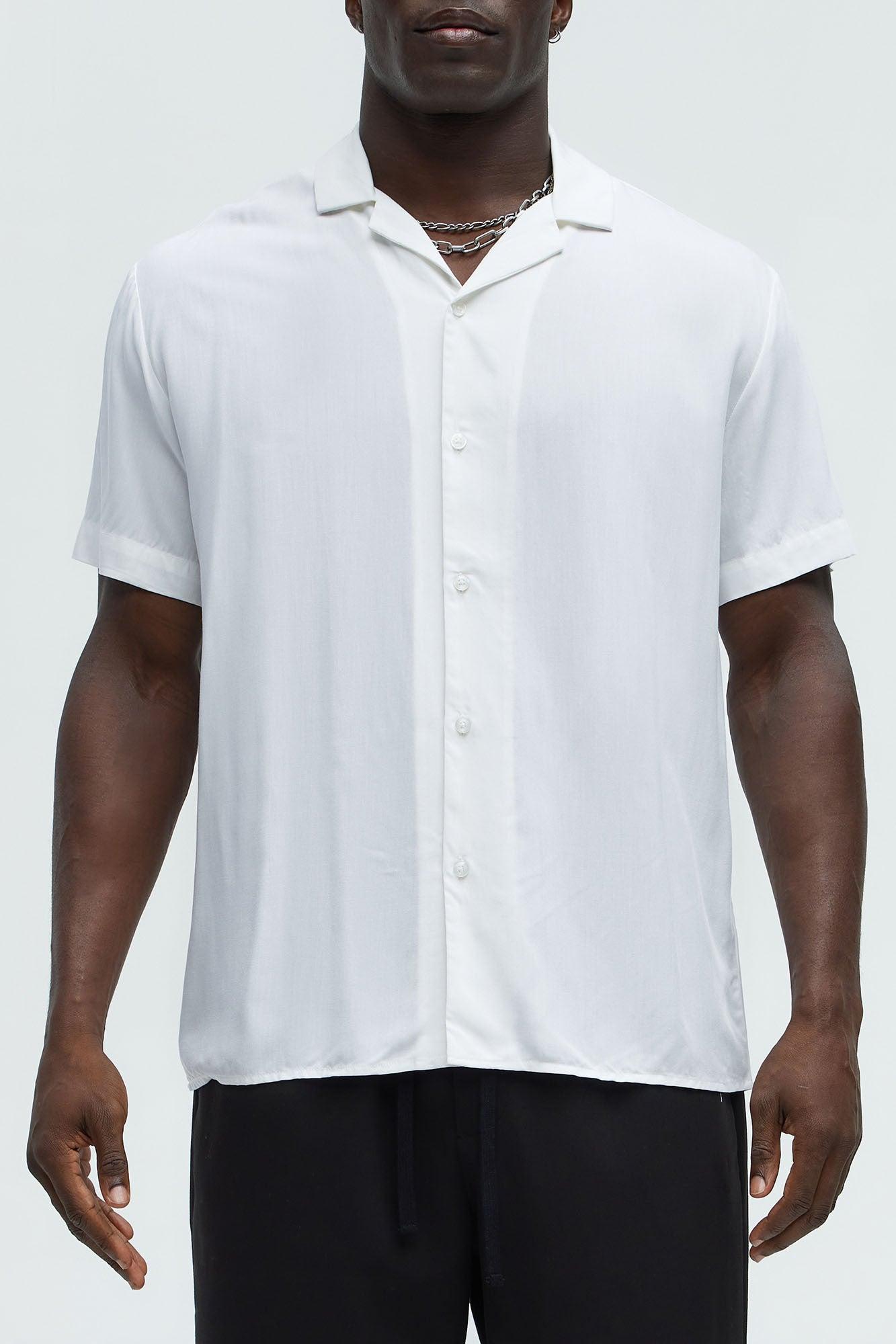 Dawson Relaxed Short Sleeve Cuban Collar Shirt - White Product Image