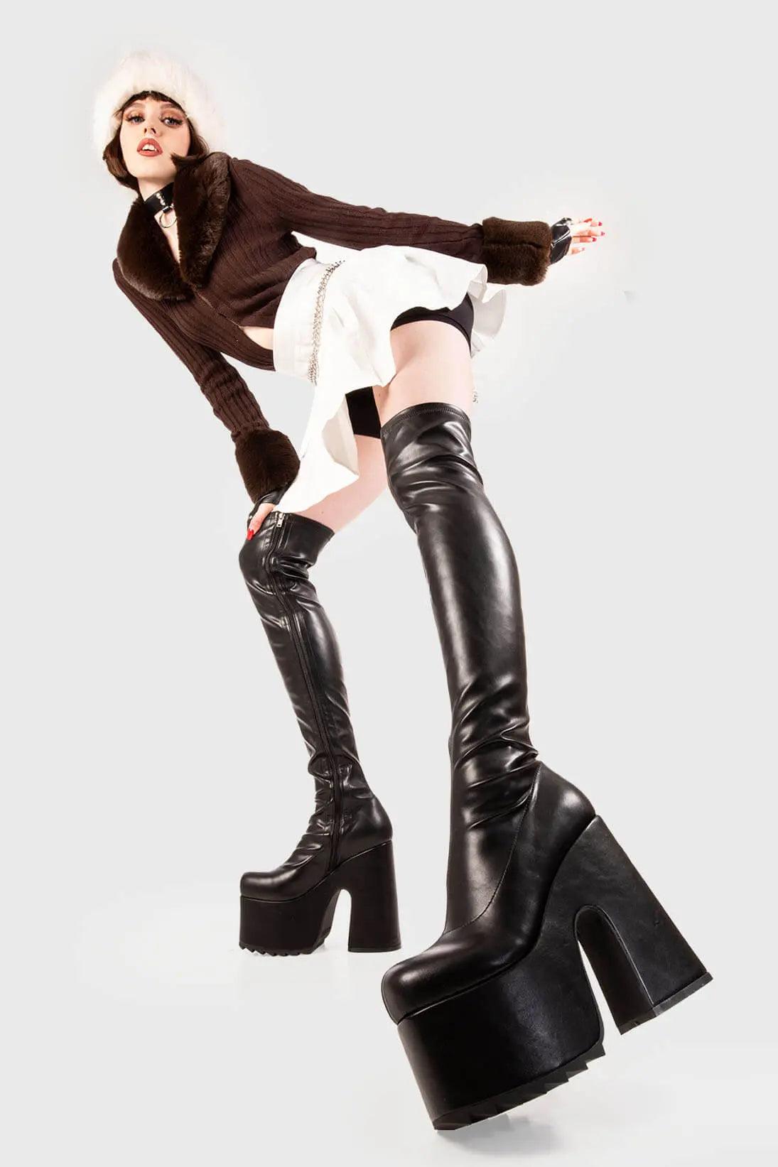 Not Ready Wide Calf Chunky Platform Thigh High Boots Product Image
