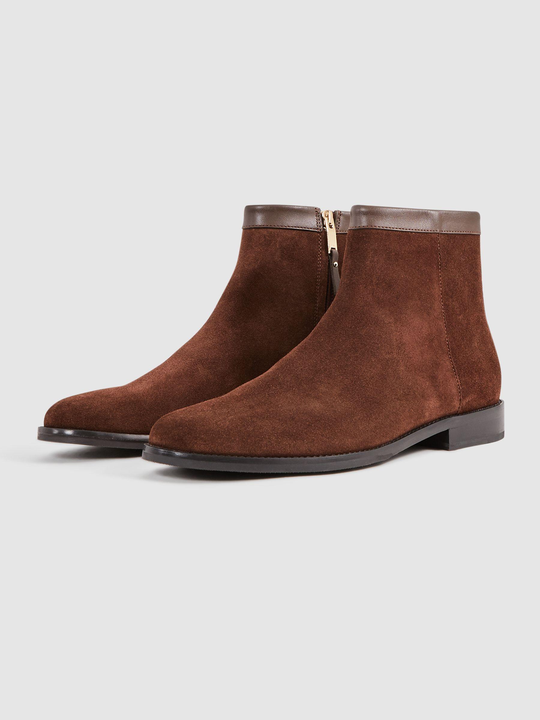 Suede Zip-Through Boots in Brown Product Image