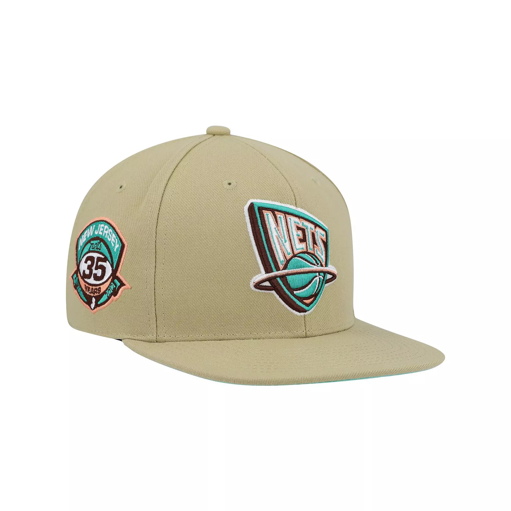 Men's Mitchell & Ness Khaki New Jersey Nets 35th Anniversary Hardwood Classics Malibu Sunrise Fitted Hat, Size: 7 1/2, Nba Beig K Product Image