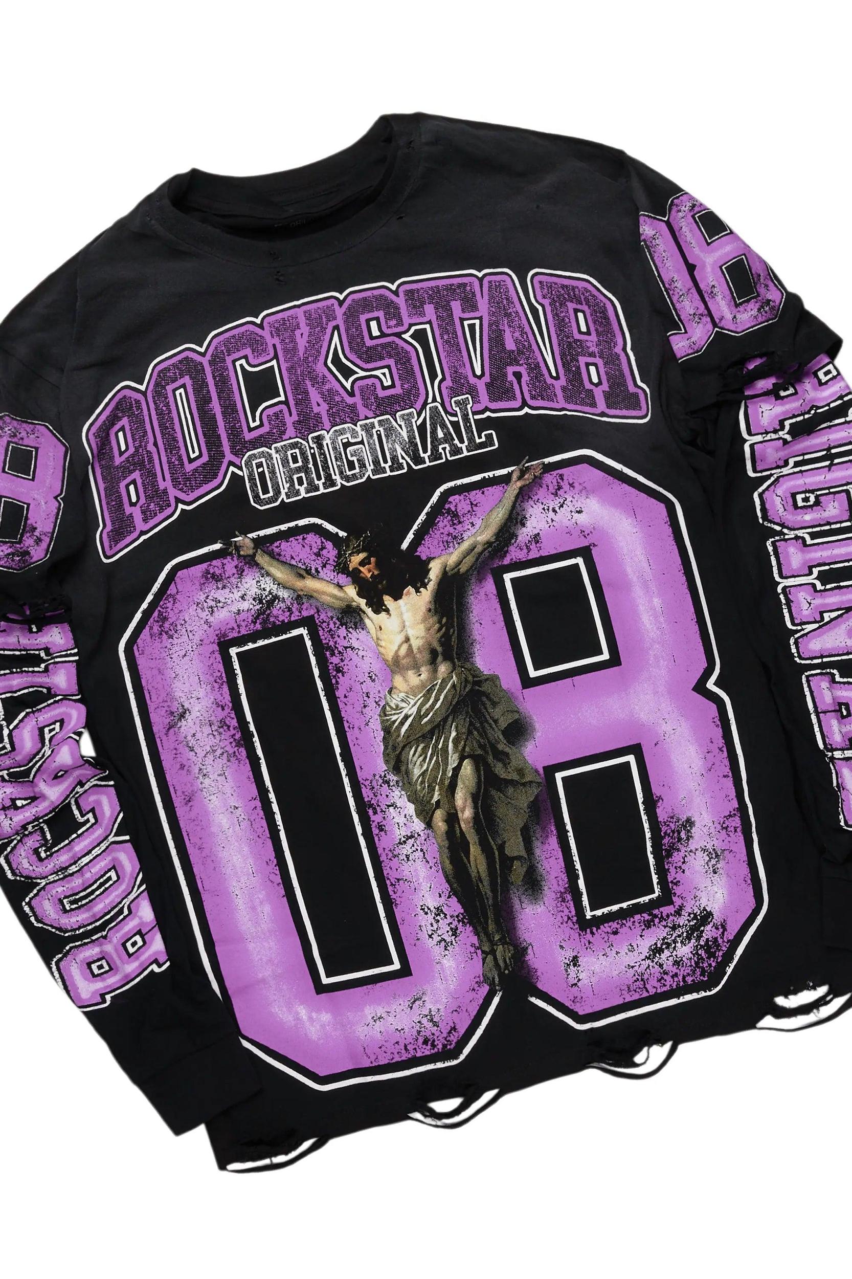 Fields Black/Purple Double Layer T-Shirt & Petrus Stacked Flare PU Jean Bundle Male Product Image