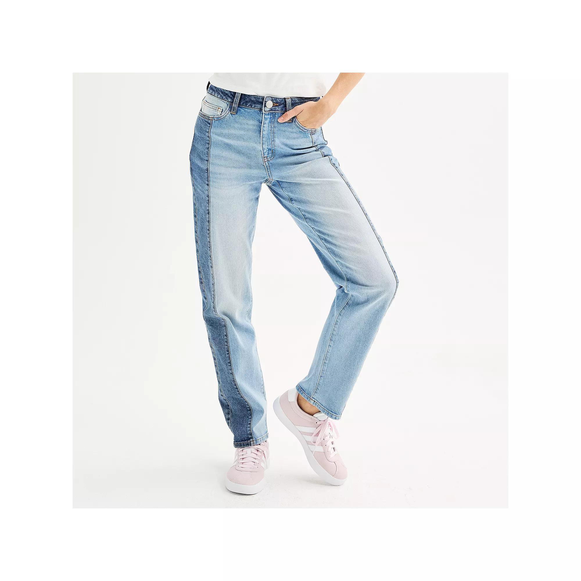 Juniors' SO® High-Rise '90s Straight Jeans, Girl's, Two Tone Product Image