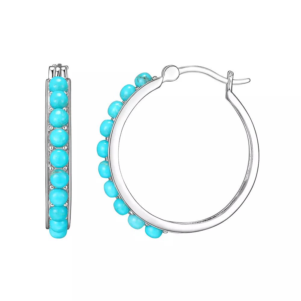 Classic Treasures Platinum Over Silver Simulated Turquoise Hoop Earrings, Women's, Sterling Silver Product Image