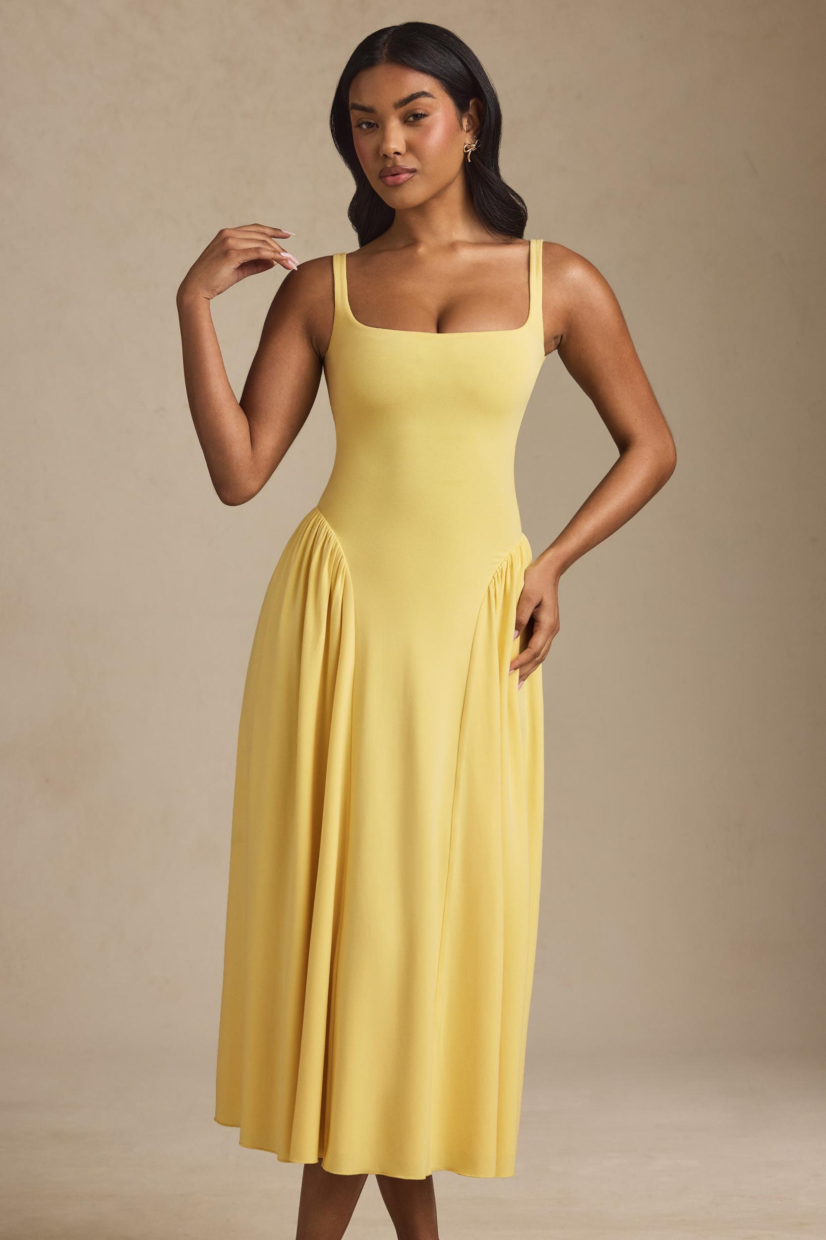 Modal A-Line Midaxi Dress in Pastel Yellow Product Image