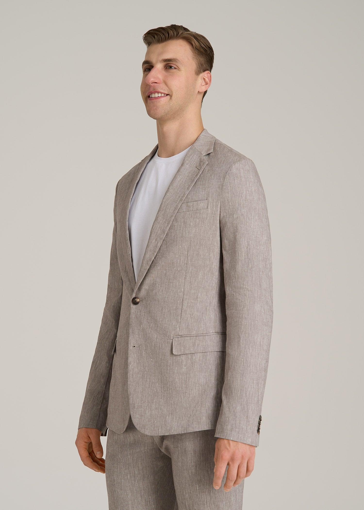 Stretch Linen Blazer for Tall Men in Brown Linen Male Product Image