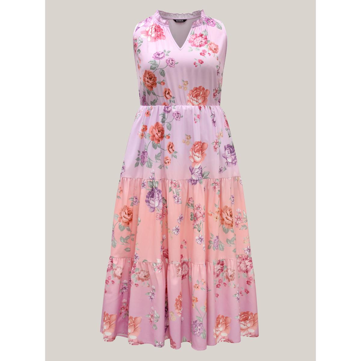 Plus Size Floral Print Pockets Gradient Maxi Dress Blush Women Notched collar Sleeveless Curvy BloomChic 30/6X Product Image