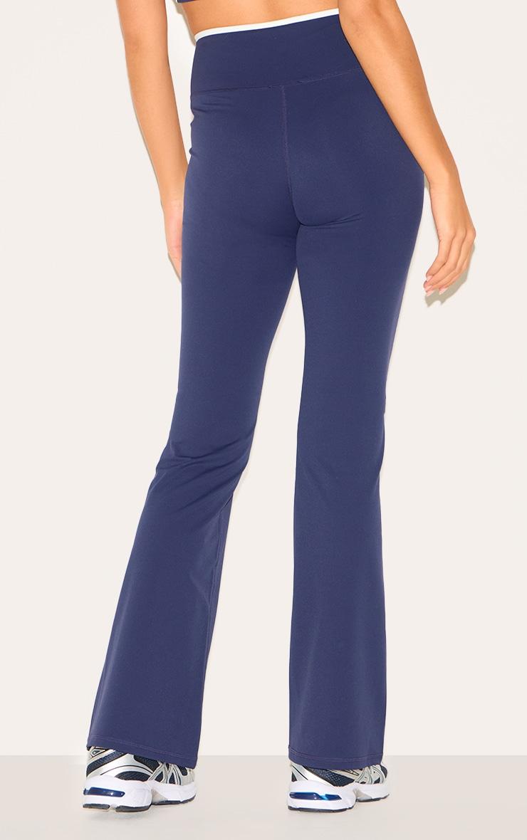 Navy Sculpt Binding Wrap Contrast Waist Yoga Pants Product Image