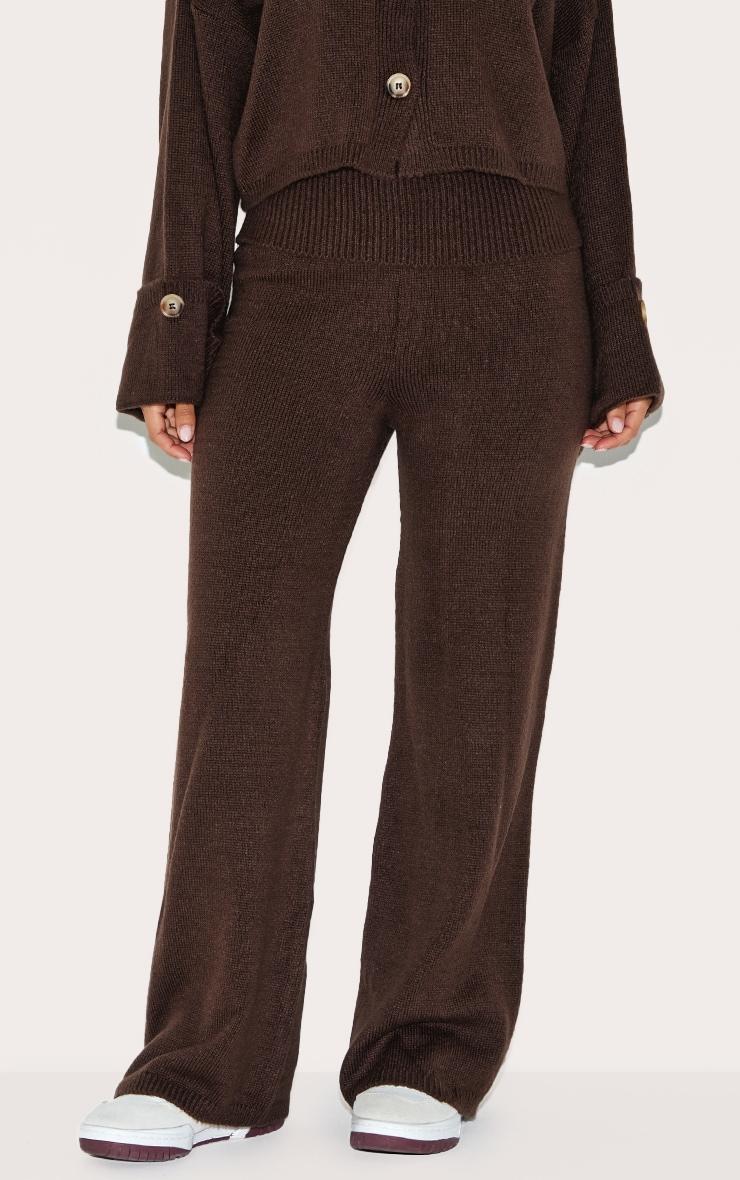Petite Chocolate Knitted Fold Over Flare Pants Product Image
