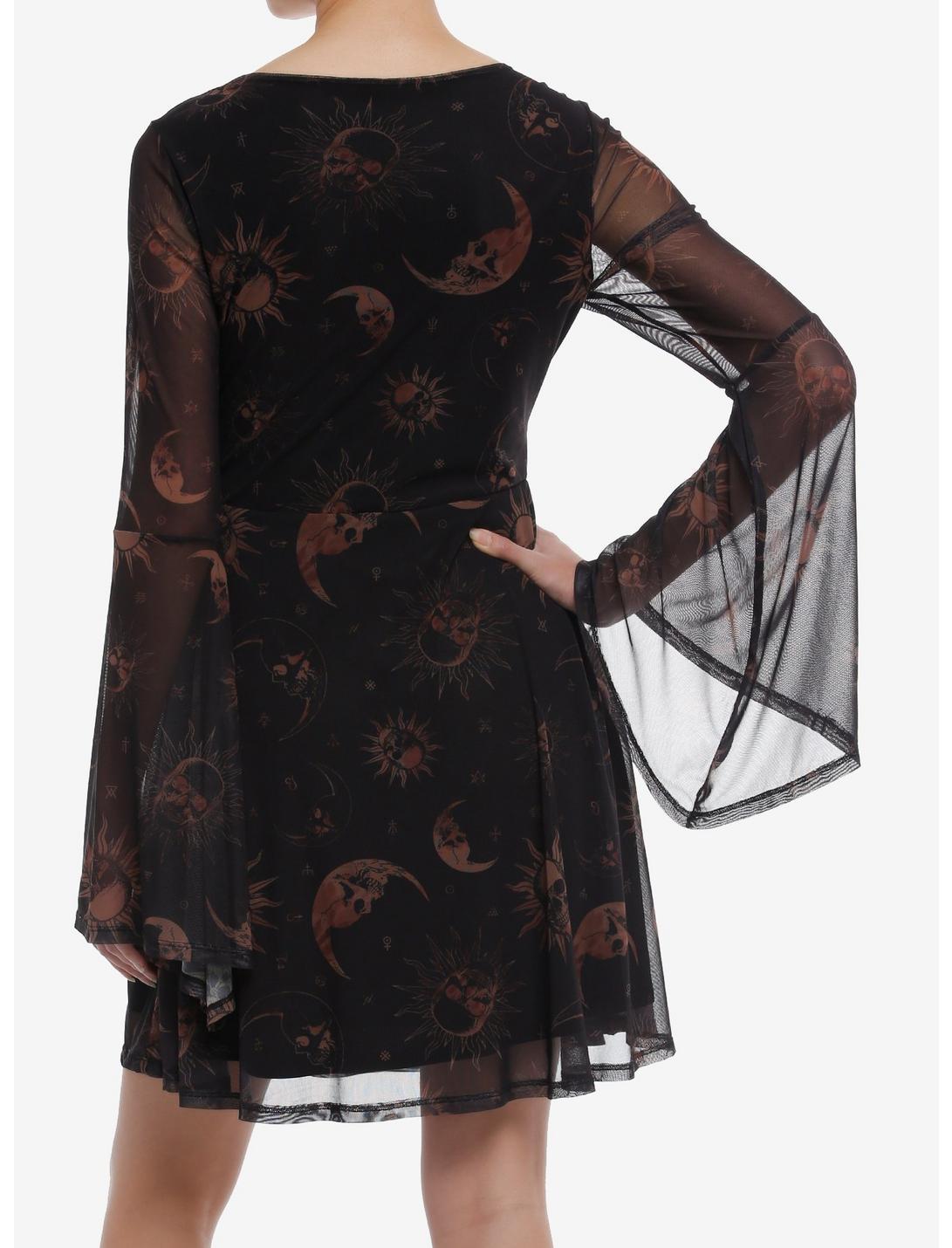 Cosmic Aura Skull Celestial Mesh Bell-Sleeve Dress Product Image
