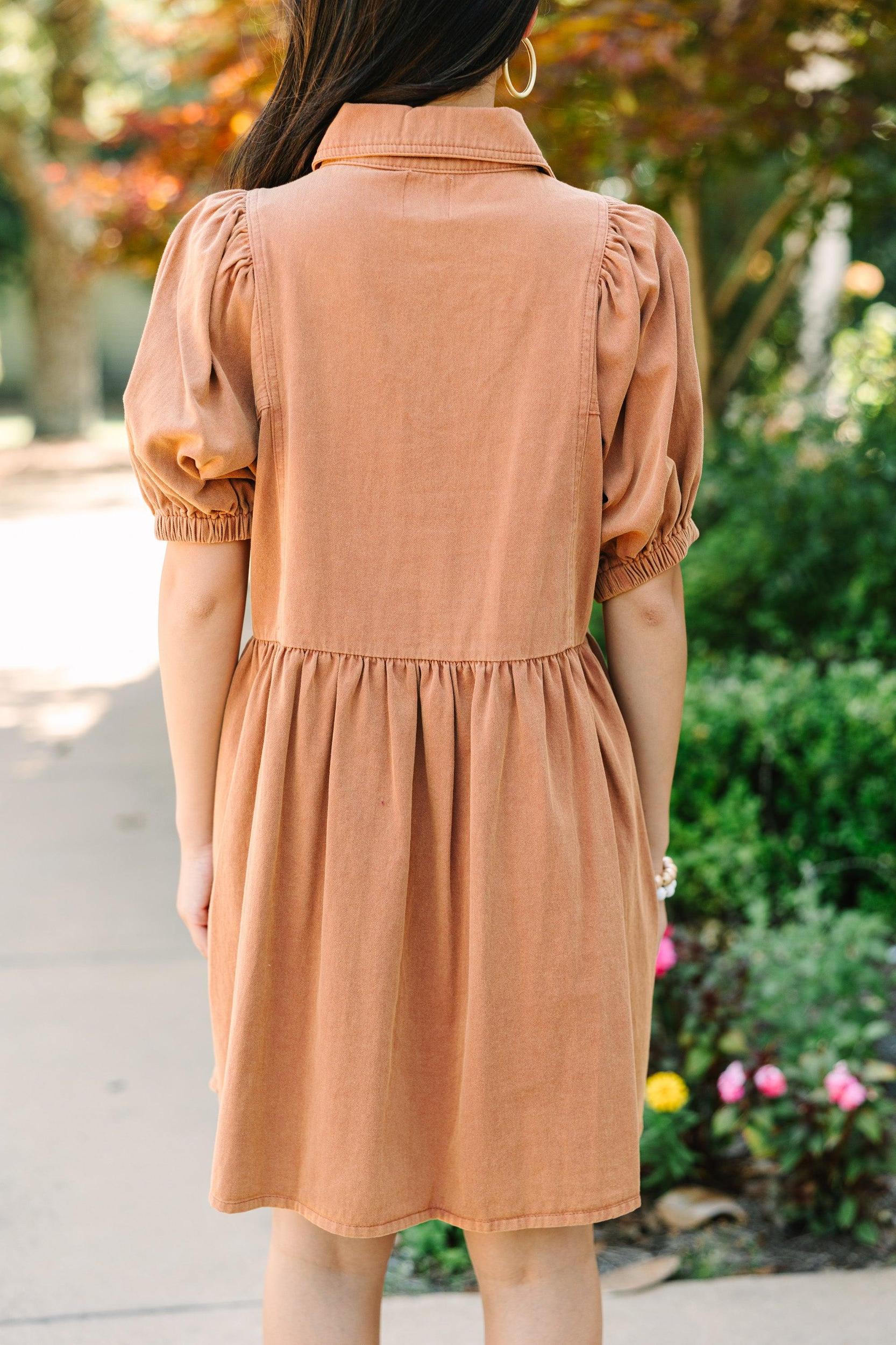 Well Known Cinnamon Brown Denim Babydoll Dress Female Product Image