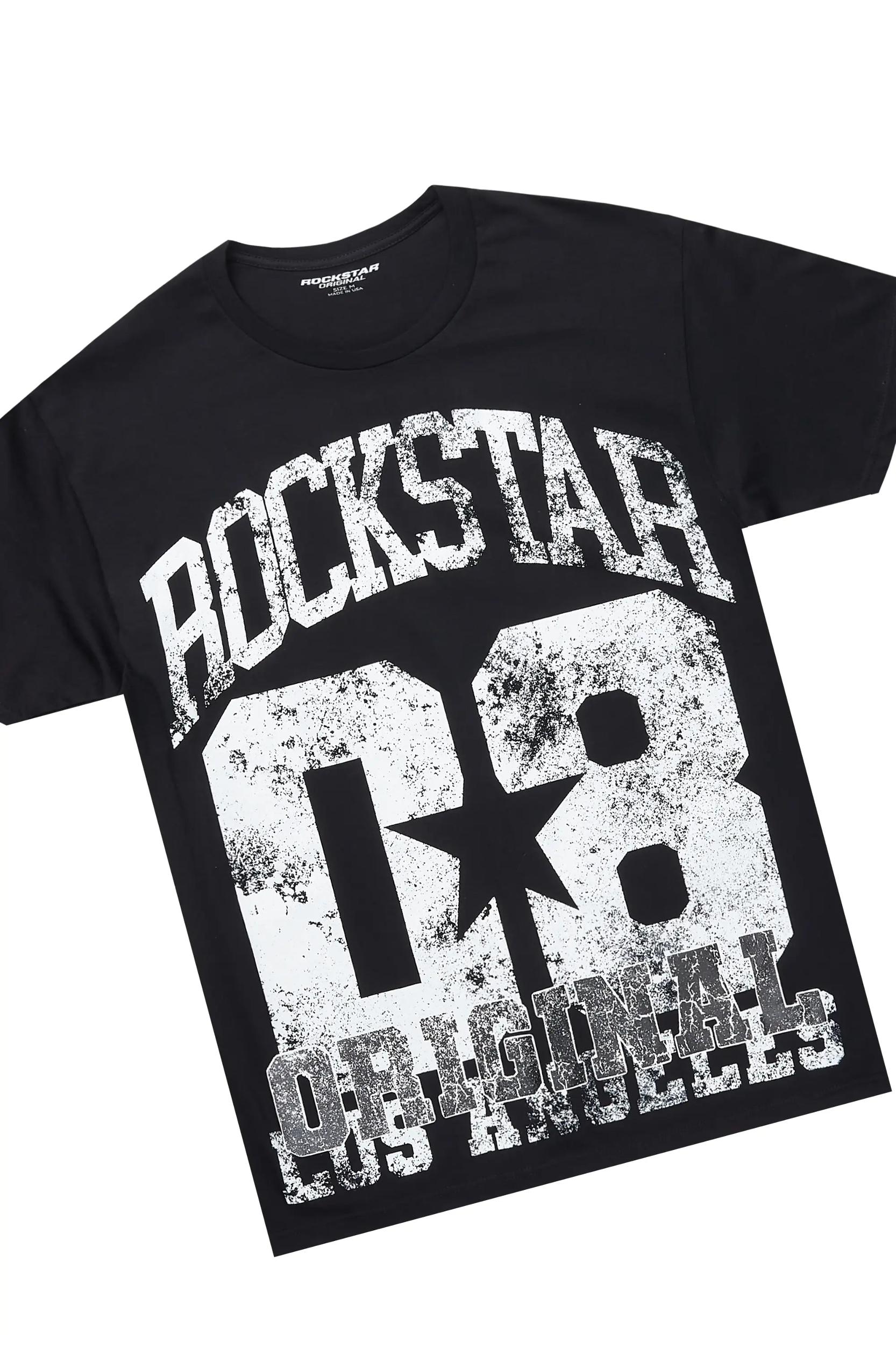 Edel Black/Burgundy T-Shirt/Stacked Baggy Track Pant Set Male Product Image