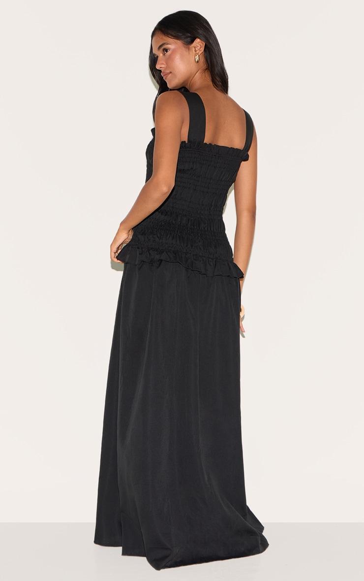Black Shirred Frill Detail Maxi Dress Product Image