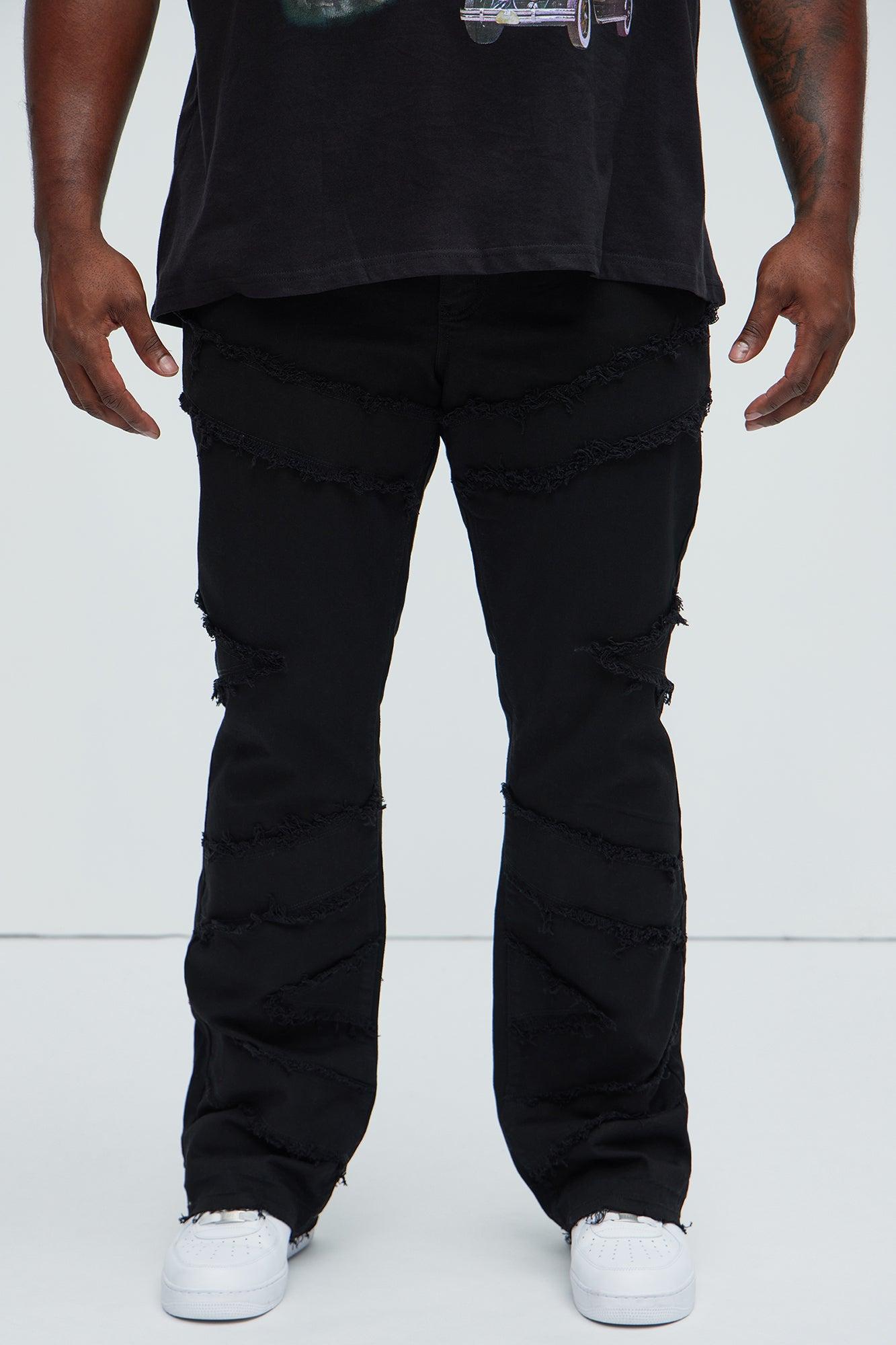 All Over Fray Stacked Skinny Flare Jeans - Black Product Image