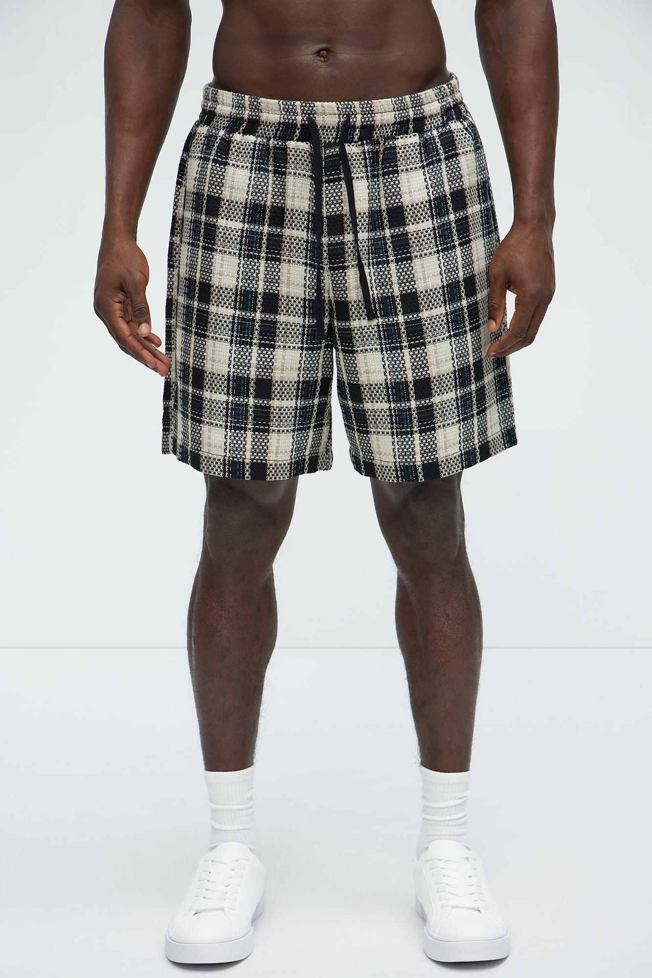 Plaid Basket Weave Volley Shorts - Black/combo Product Image
