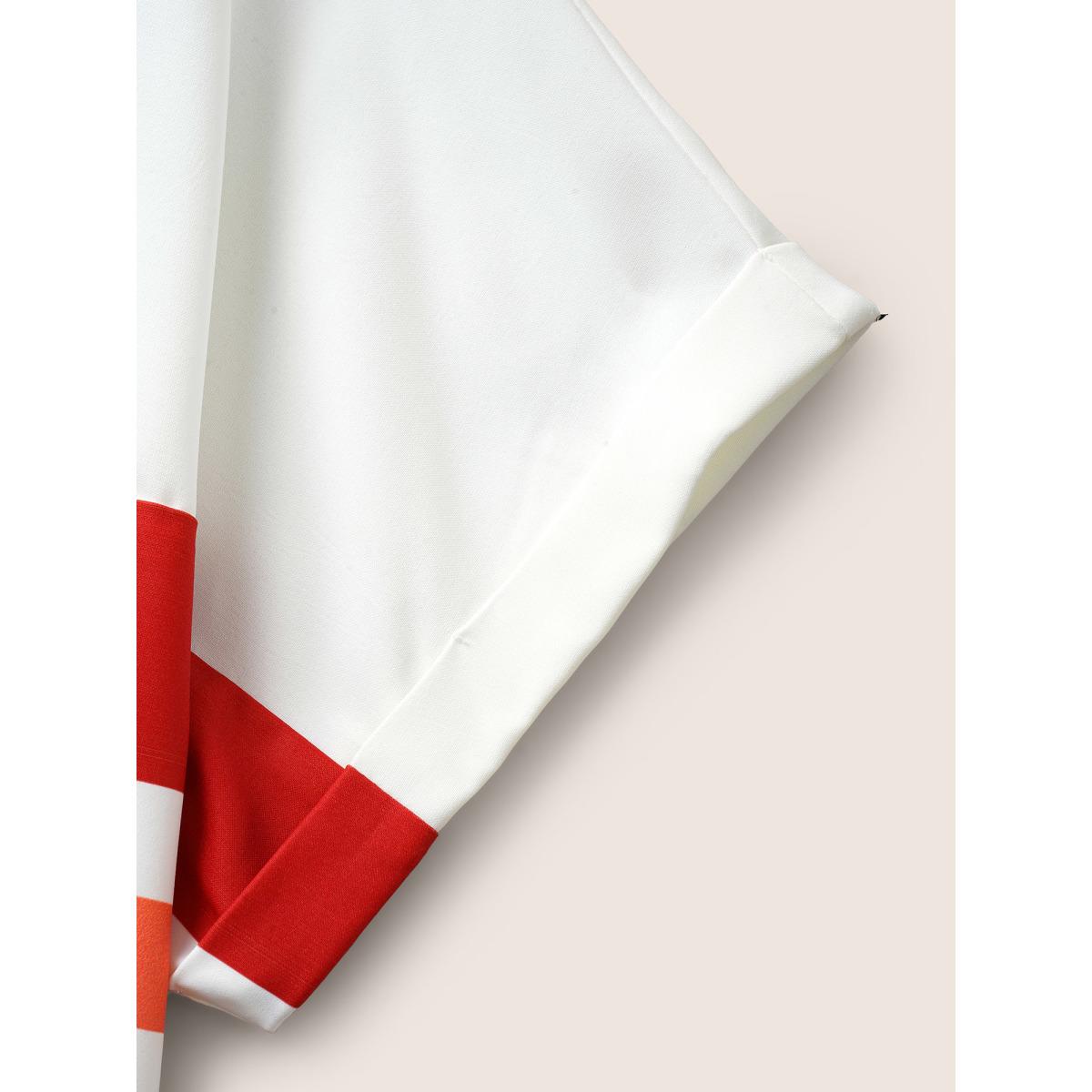 Plus Size Multicolor Striped Contrast Shirt Collar Batwing Sleeve Blouse Women Casual Short sleeve Shirt collar Everyday Blouses BloomChic 12/L Product Image