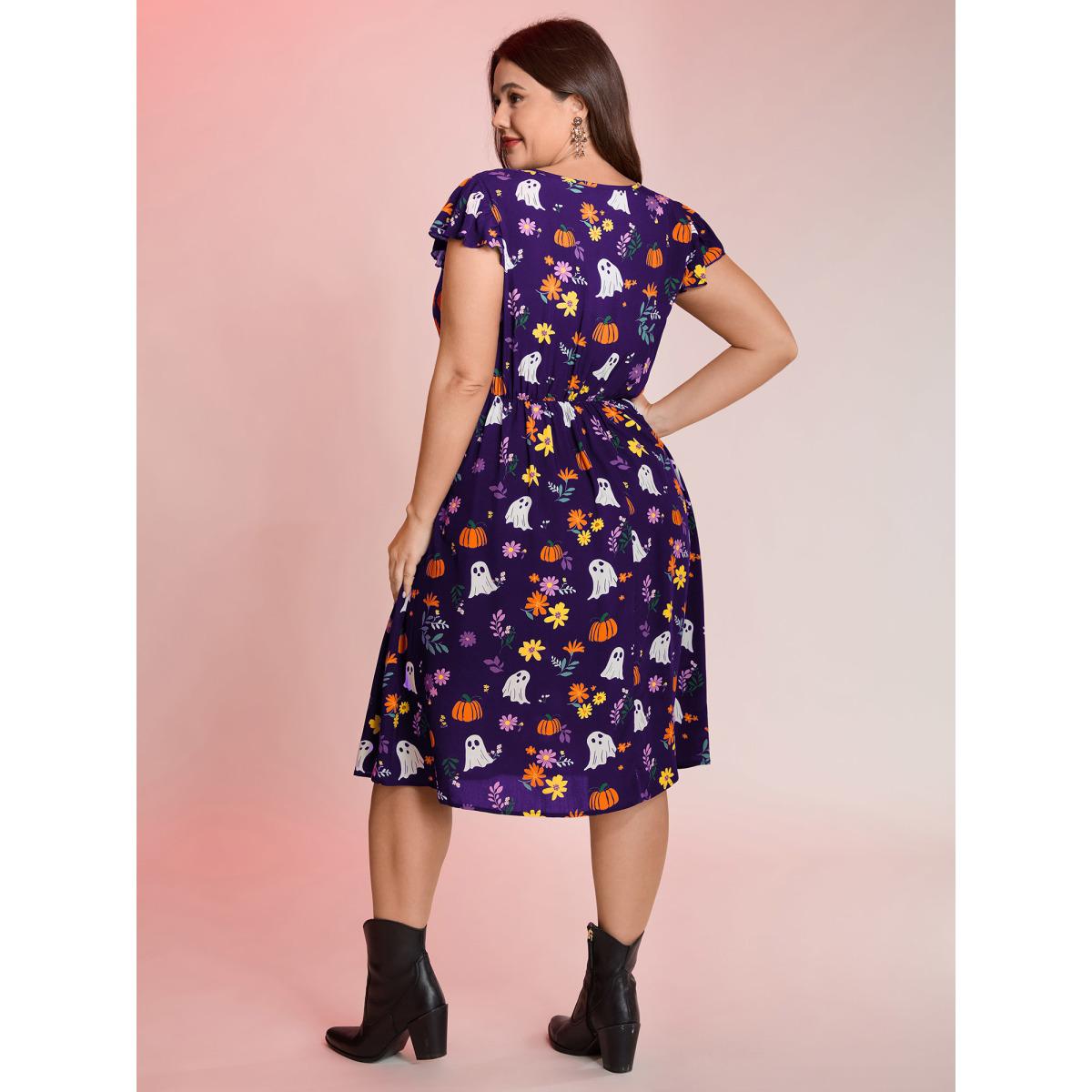 Plus Size Ghost Party Rayon Pockets Midi Dress Deeppurple Women Playful Round Neck Cap Sleeve Curvy BloomChic 30/6X Product Image