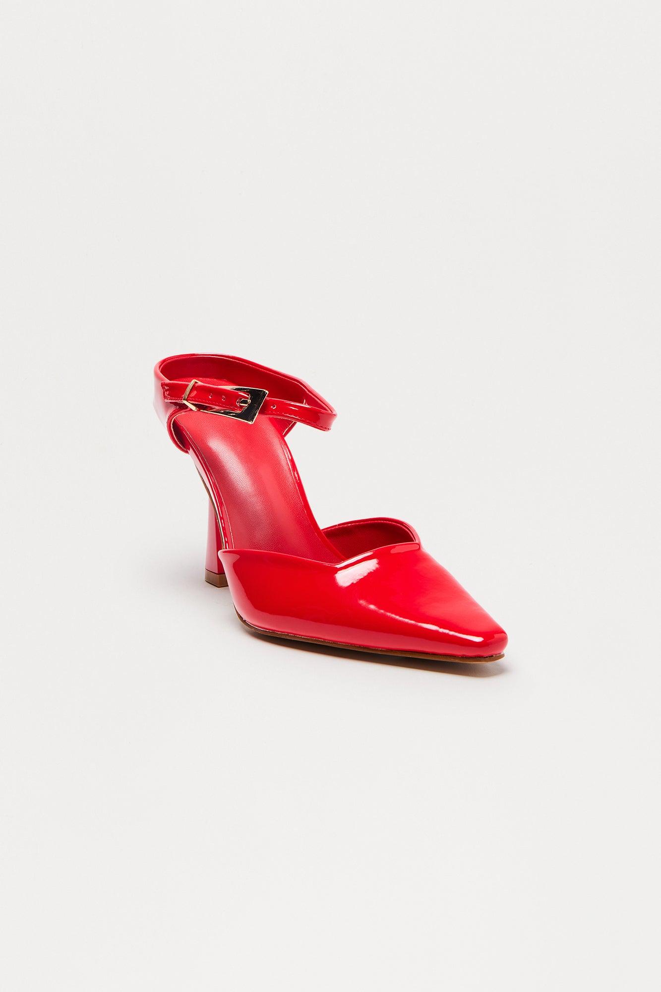 Vonda Buckle Faux Patent Pumps - Red Female Product Image