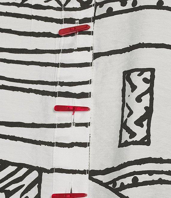 Ali Miles Printed Wire Collar 3/4 Sleeve Button Front Side Slit Tunic Product Image