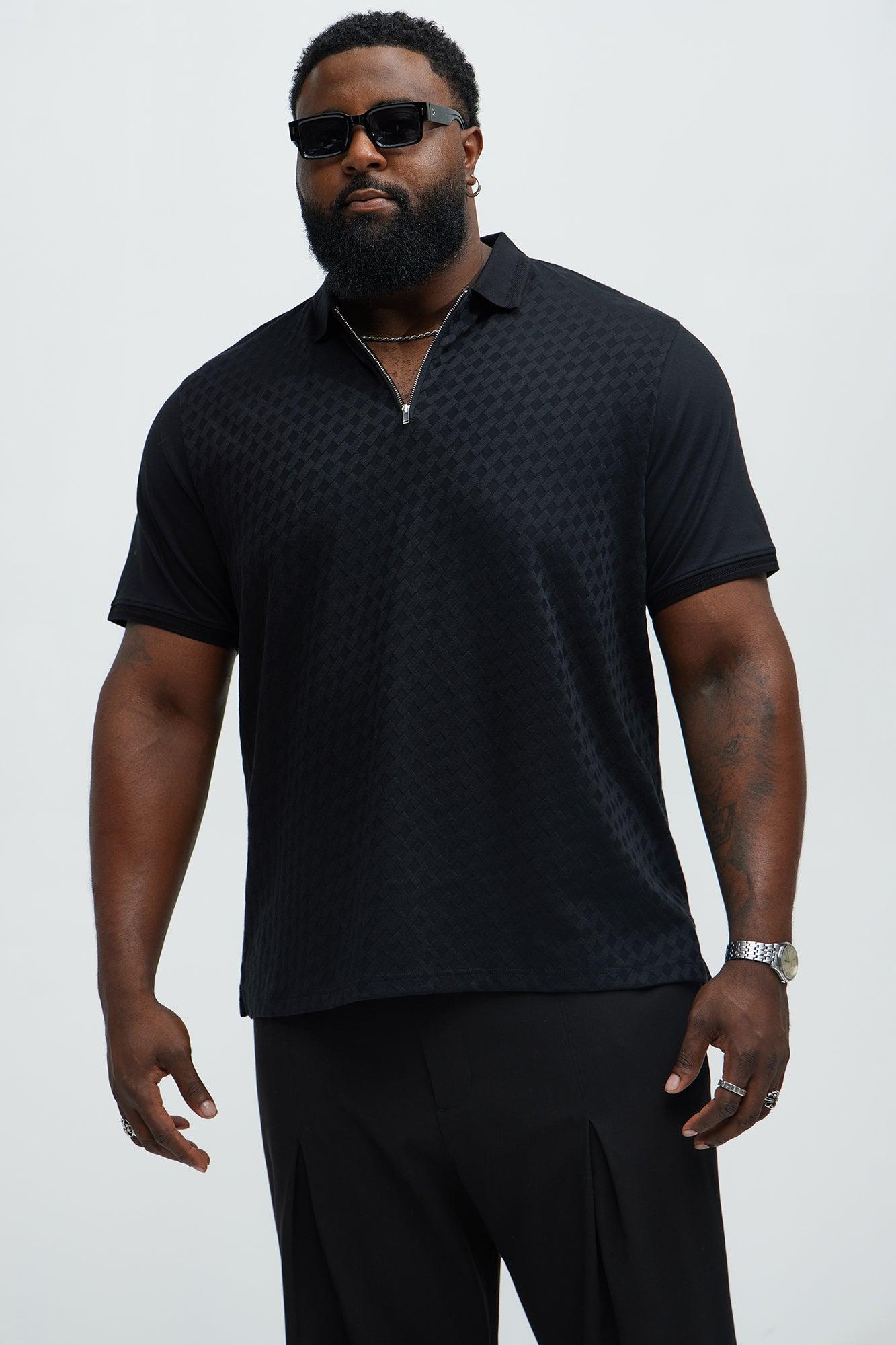 Diamond Textured Zip Polo - Black Product Image