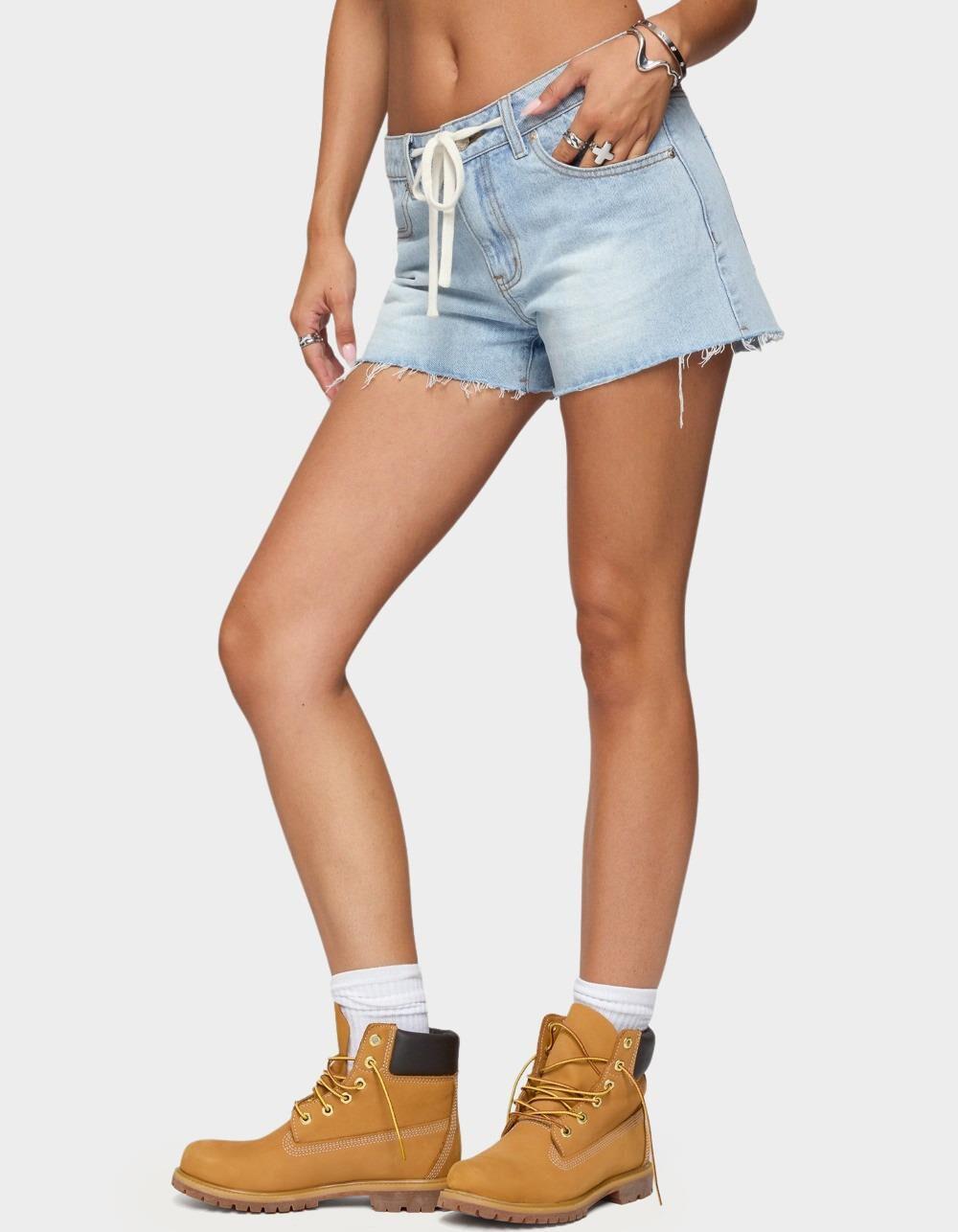 EDIKTED Milla Low Rise Denim Shorts - LIGHT BLUE Product Image