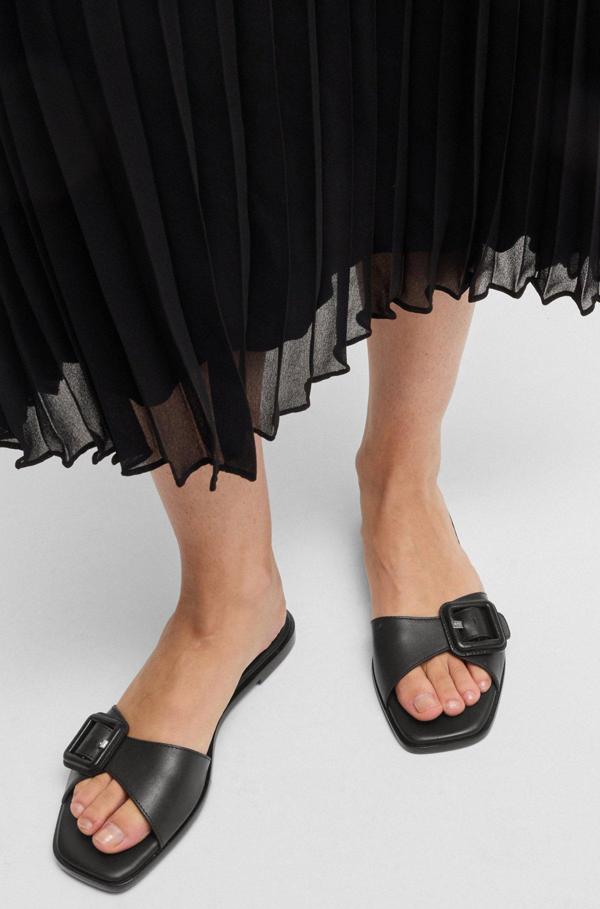 Leather slides with logo-detail buckle Product Image