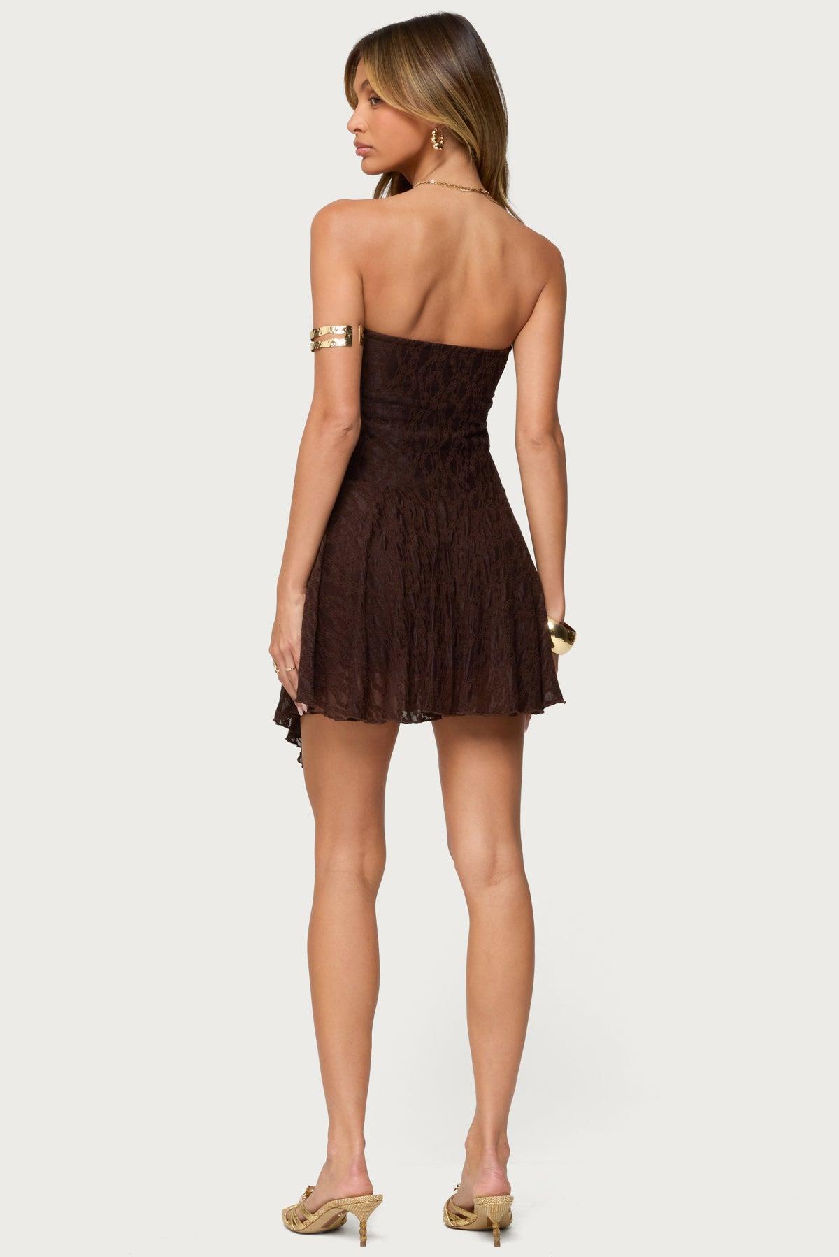 Elaia Asymmetric Strapless Lace Mini Dress Product Image