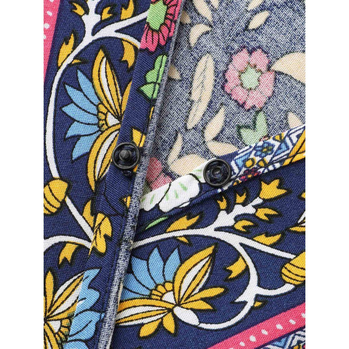 Plus Size Rayon Floral Print Stretchy Waist Midi Dress Indigo Women Slit Overlap Collar Short sleeve Curvy BloomChic 22-24/3X Product Image