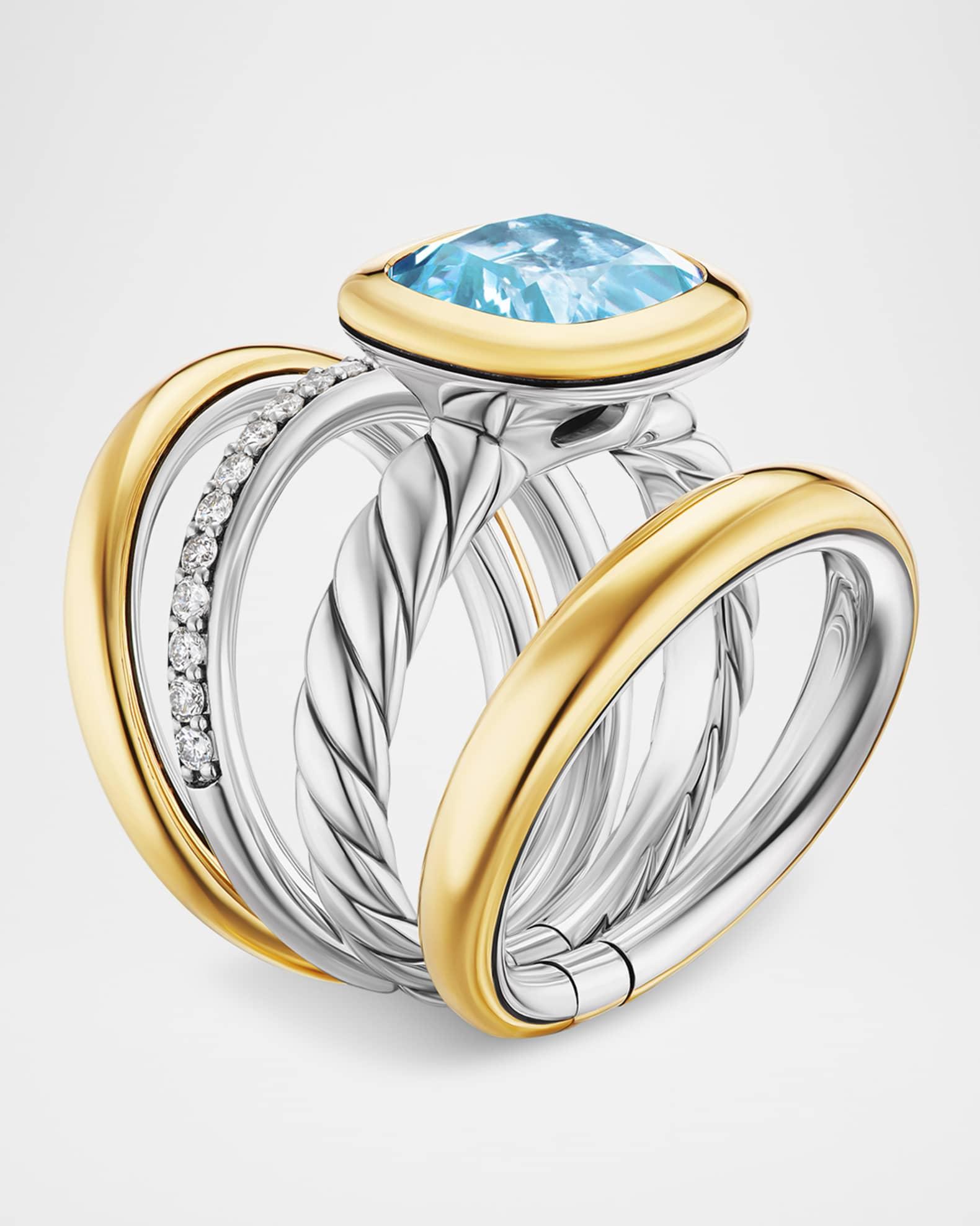 DY Mercer 4 Row Stone Ring with Diamonds in Silver and 18K Gold Product Image