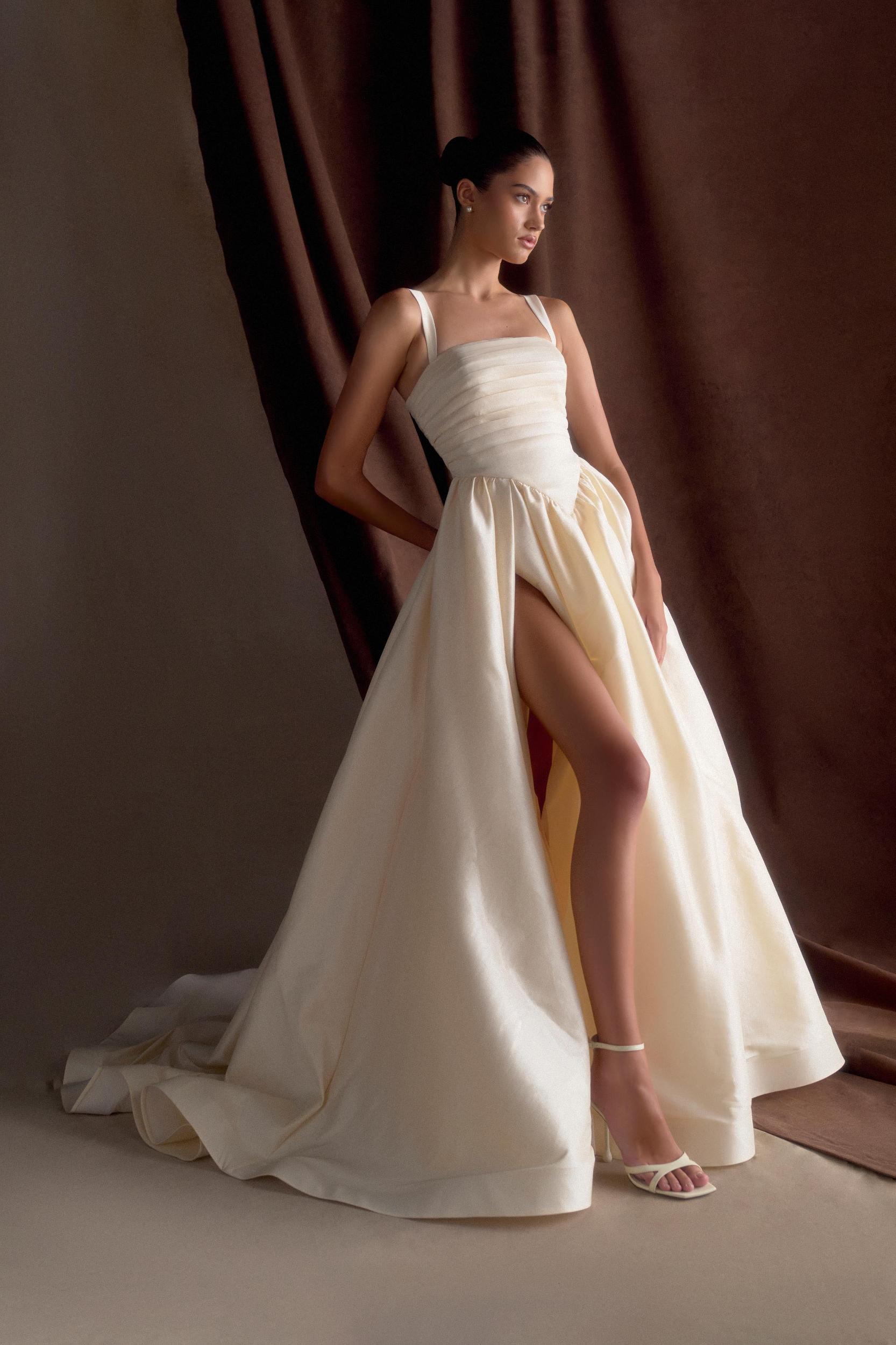 Carla Ruched Gown - Cream Ivory Product Image