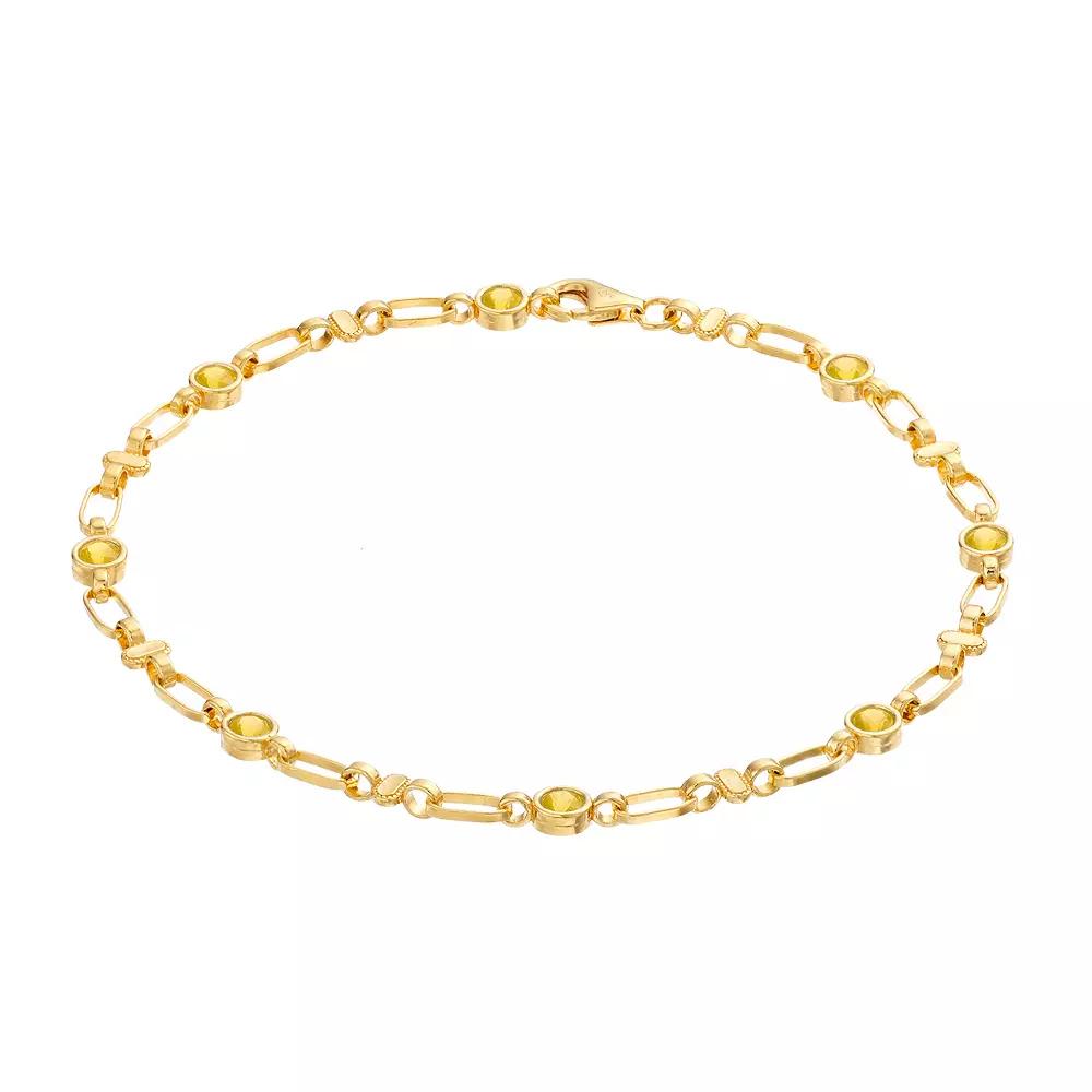 Kristen Kesho Sterling Silver Lab-Created Yellow Sapphire Oval Link Bracelet, Women's, Size: 7.5", Gold Tone Product Image