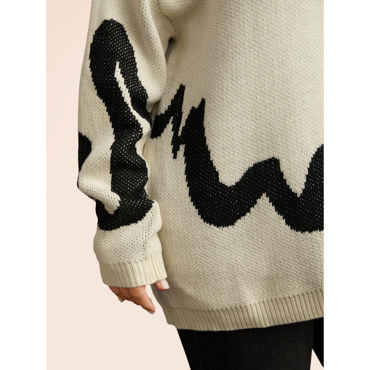 Plus Size Mystic Cat Knit Crew Neck Pullover Originalwhite Women Playful Long Sleeve Round Neck Casual Pullovers BloomChic 12/L Product Image