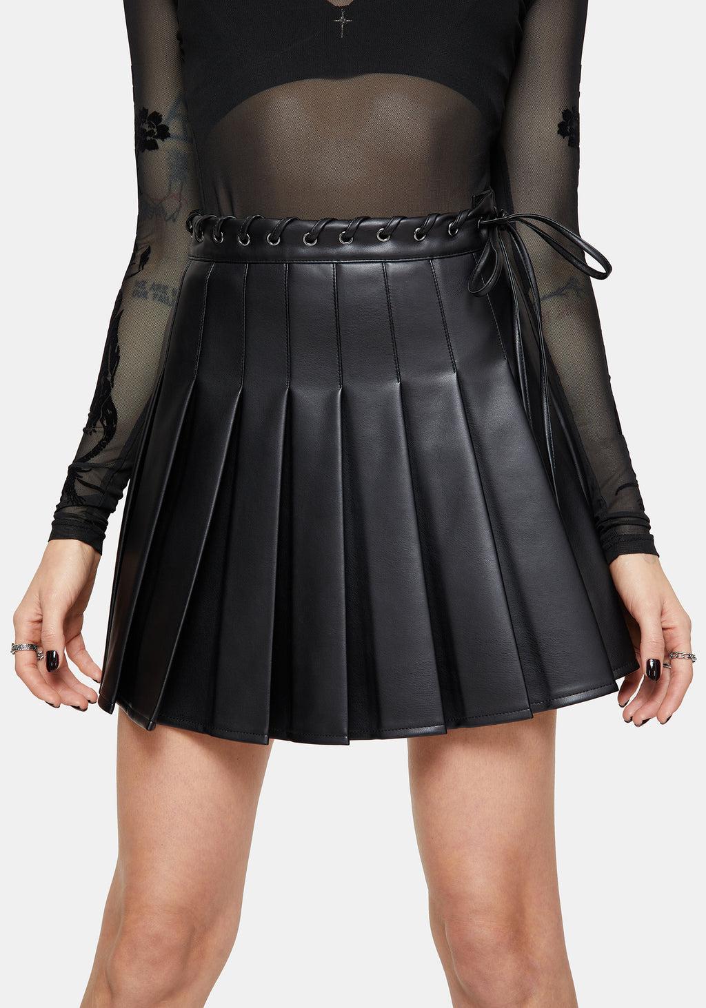 Veluna Braided PU Pleated Skort Product Image