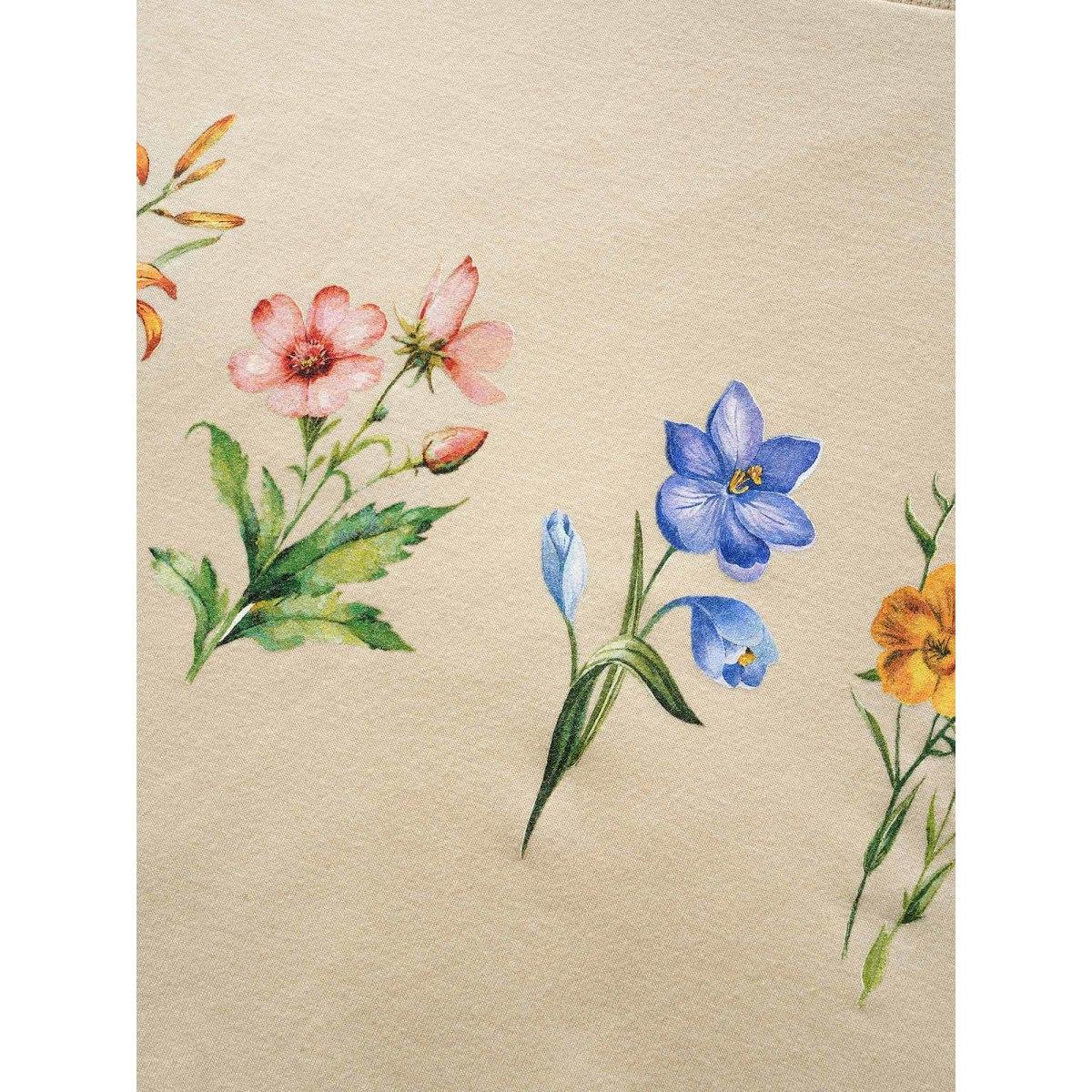 Plus Size Round Neck Natural Flowers Sweatshirt Women Apricot Casual Patchwork Round Neck Everyday Sweatshirts BloomChic 22-24/3X Product Image