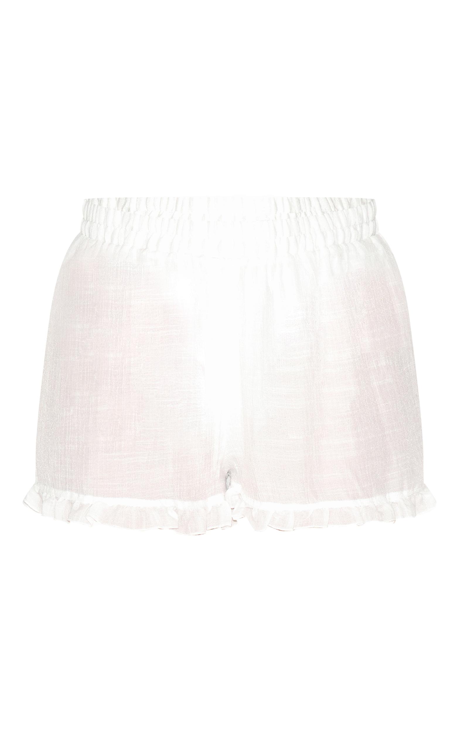 Plus White Frill Edge Textured Shorts Product Image