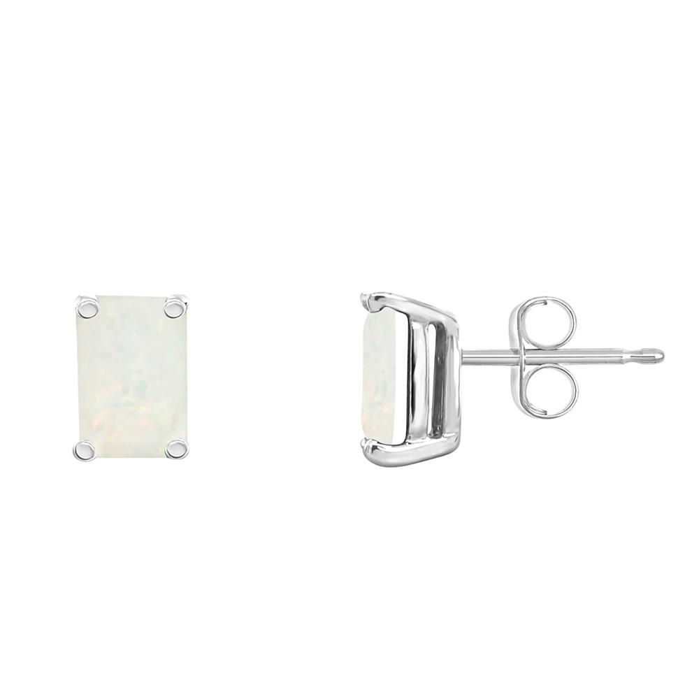 Celebration Gems 14k Gold Emerald Cut Opal Stud Earrings, Women's, 14k White Gold Product Image
