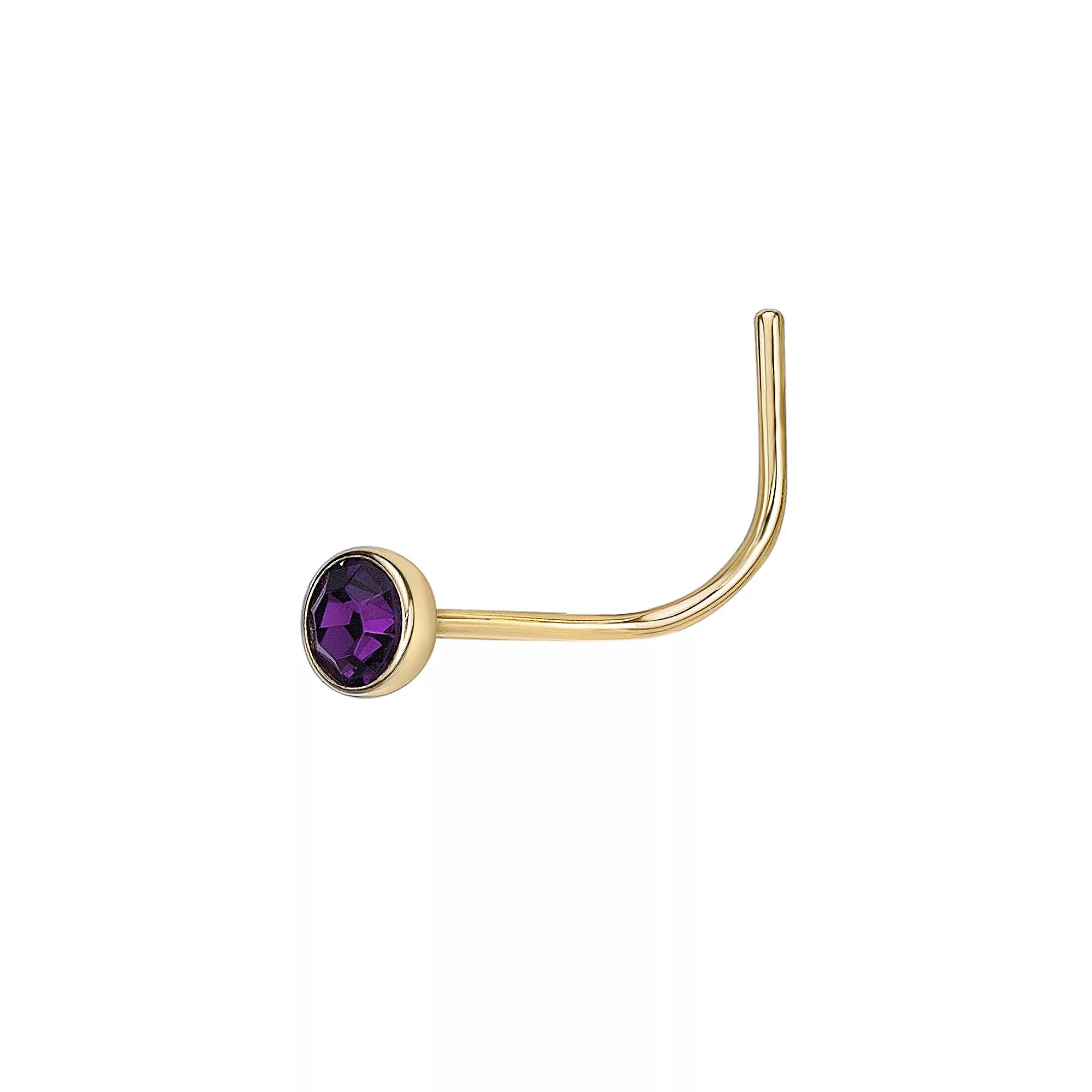Lila Moon 14k Gold 3 mm Purple Crystal Curved Nose Stud, Women's Product Image