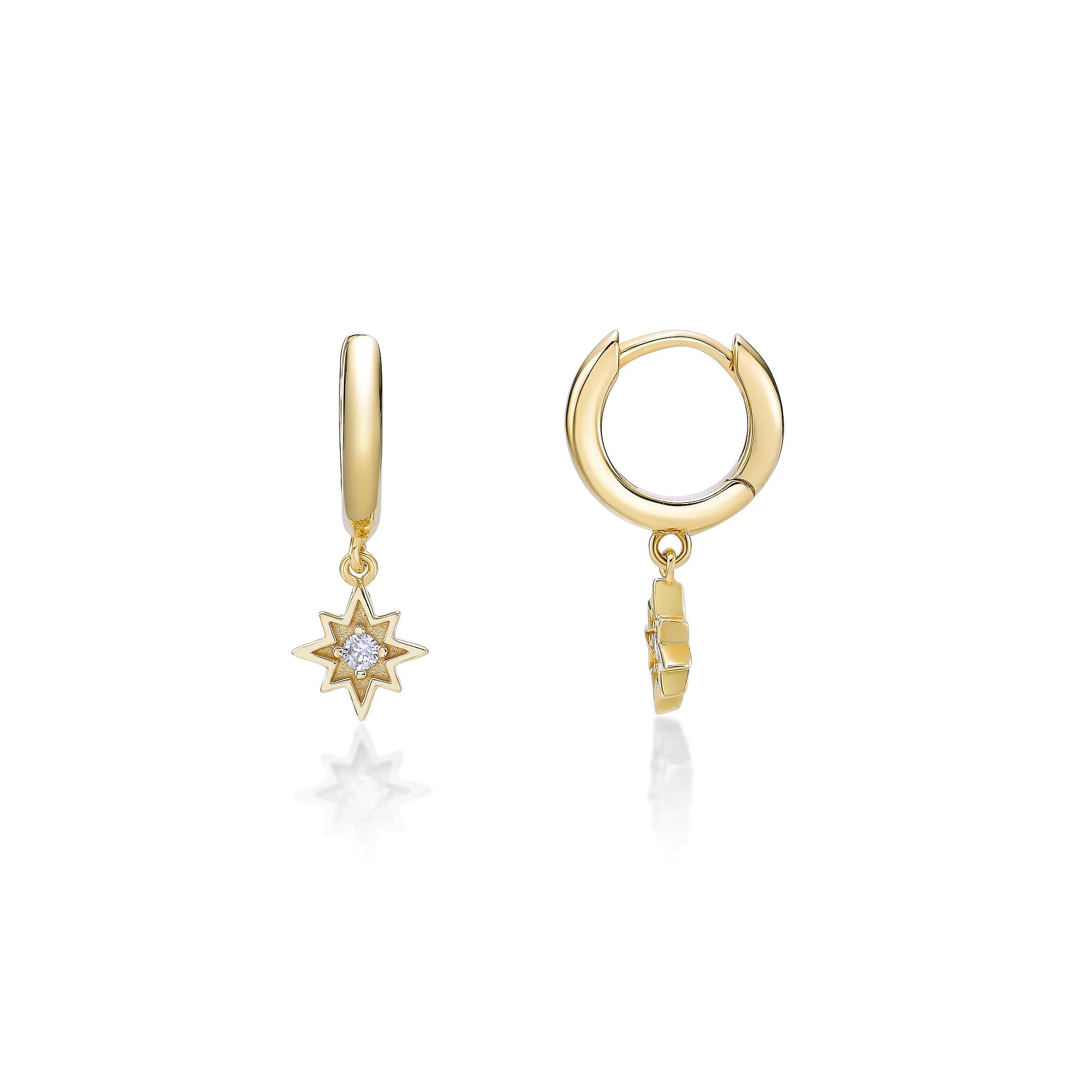 Gemminded 18k Gold Over Silver Lab-Grown Diamond Accent Hoop Drop Star Earrings, Women's, Gold Tone Product Image