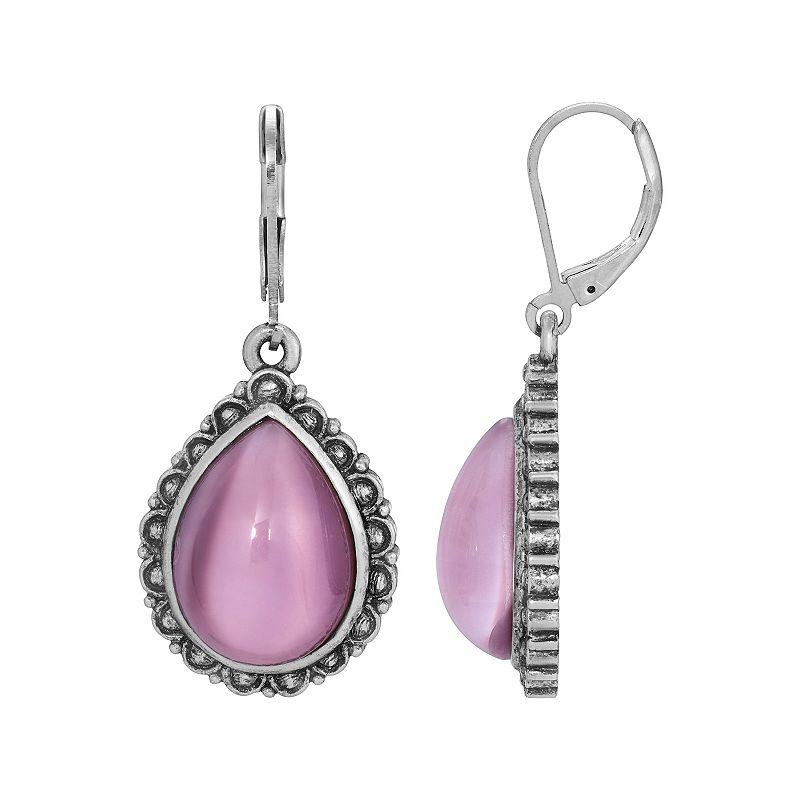 1928 Silver Tone Teardrop Earrings, Women's, Purple Product Image