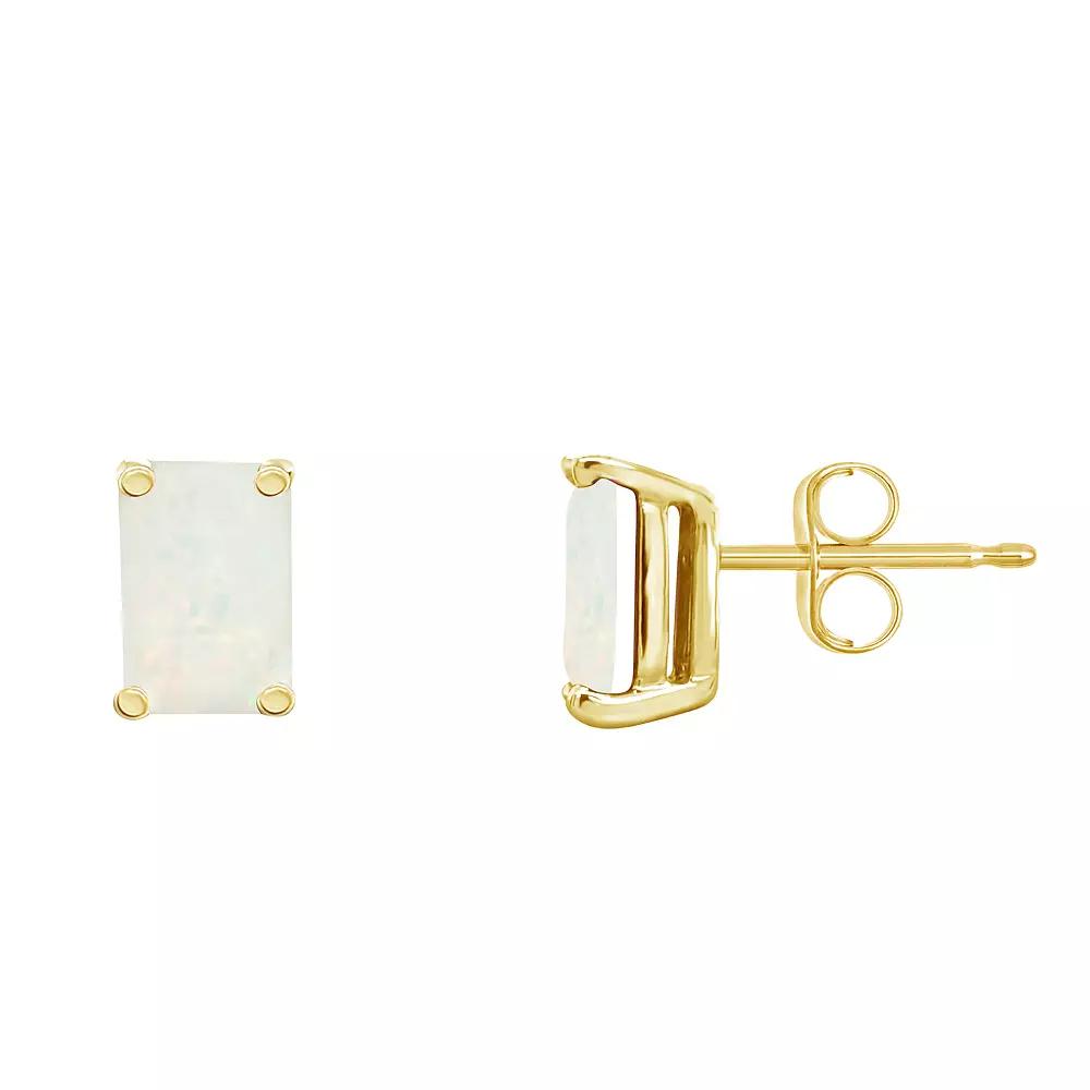 Celebration Gems 14k Gold Emerald Cut Opal Stud Earrings, Women's, 14k White Gold Product Image