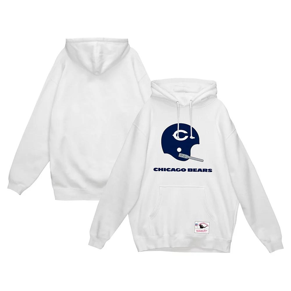 Men's Mitchell & Ness White Chicago Bears Helmet Logo Vintage Pullover Hoodie, Size: Small Product Image