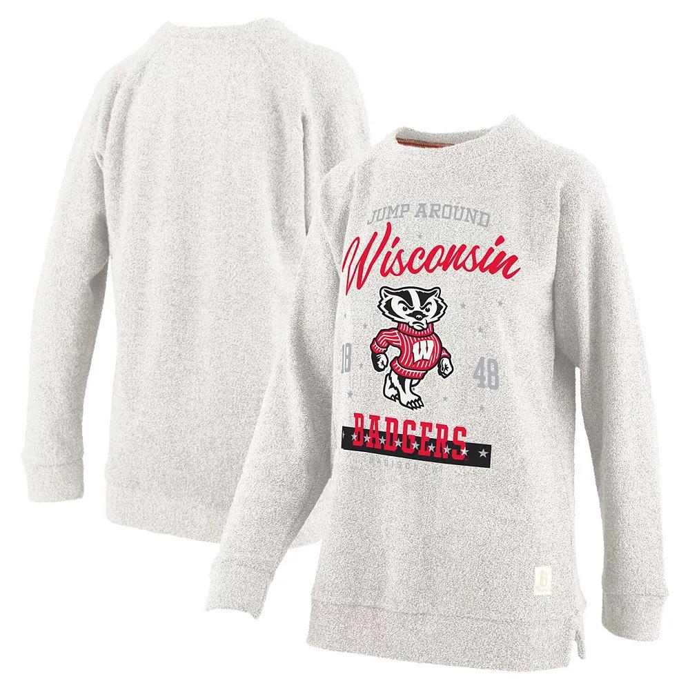 Women's Pressbox Oatmeal Wisconsin Badgers Plus Size Comfy Cairo Terry Pullover Sweatshirt, Size: 3XL, Team Product Image