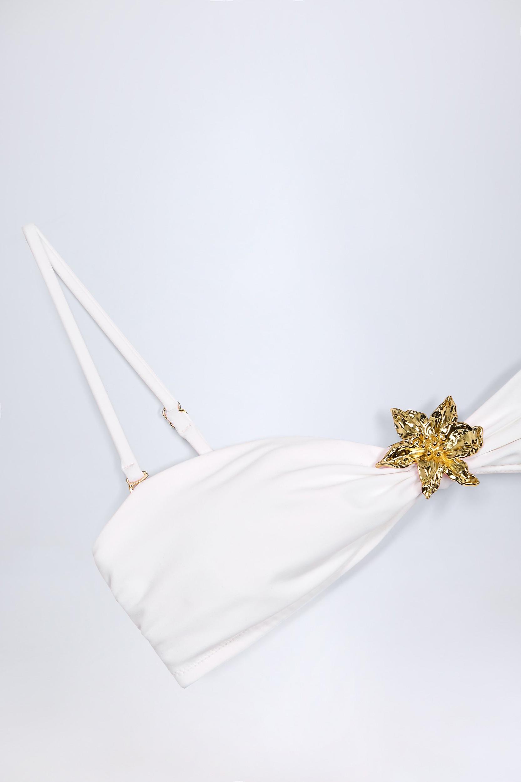 Hardware-Detail Halterneck Bikini Top in White Female Product Image