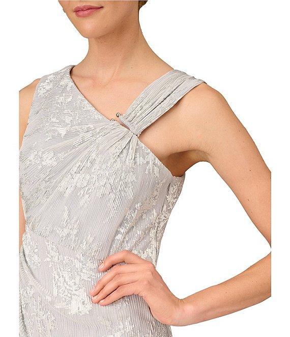 Aidan Mattox Metallic Foil Pleated Asymmetrical Neck Sleeveless Gown Product Image