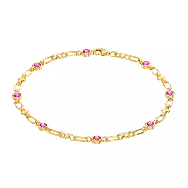 Kristen Kesho Sterling Silver Lab-Created Ruby Oval Link Bracelet, Women's, Size: 7.5", Gold Tone Product Image